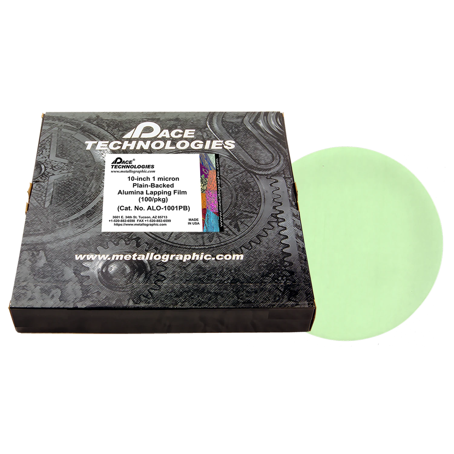 10" Alumina Lapping Film with plain backed, 1 micron, 100/box, ALO-1001PB