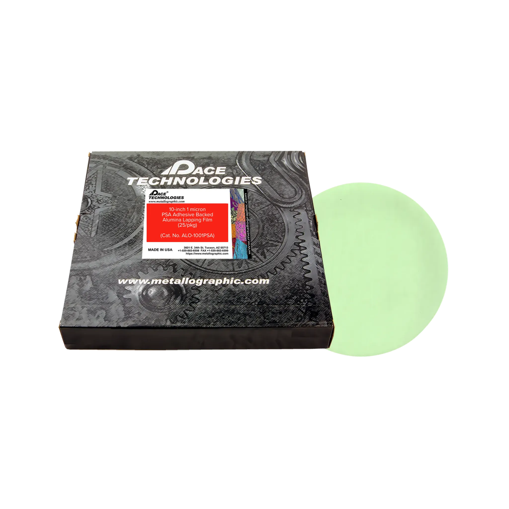 10" Alumina Lapping Film with PSA backed, 1 micron, 25/box, ALO-1001PSA-25