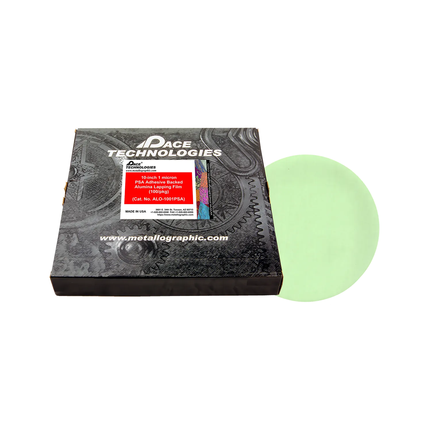 10" Alumina Lapping Film with PSA backed, 1 micron, 100/box, ALO-1001PSA