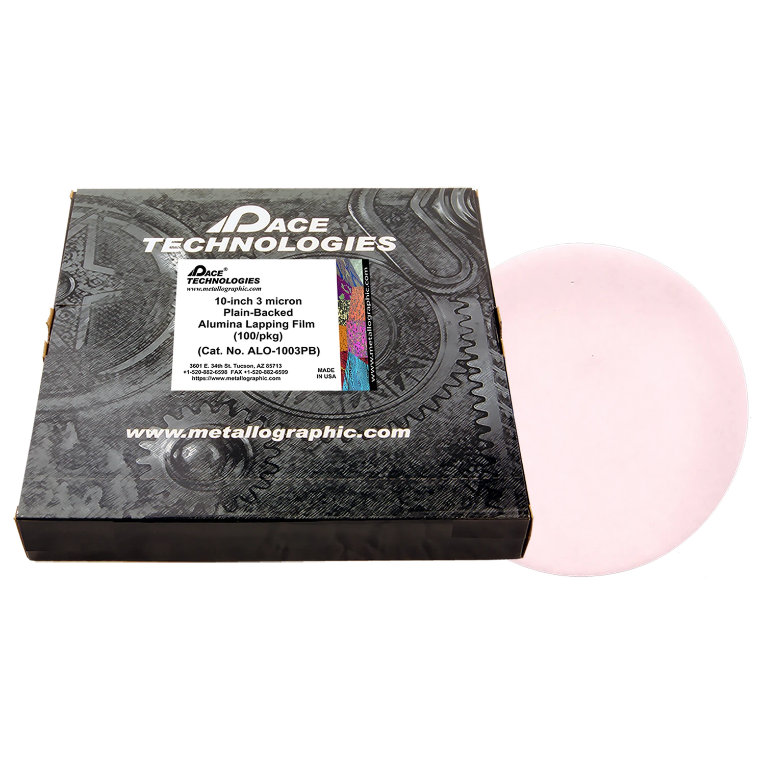 10" Alumina Lapping Film with plain backed, 3 micron, 100/box, ALO-1003PB