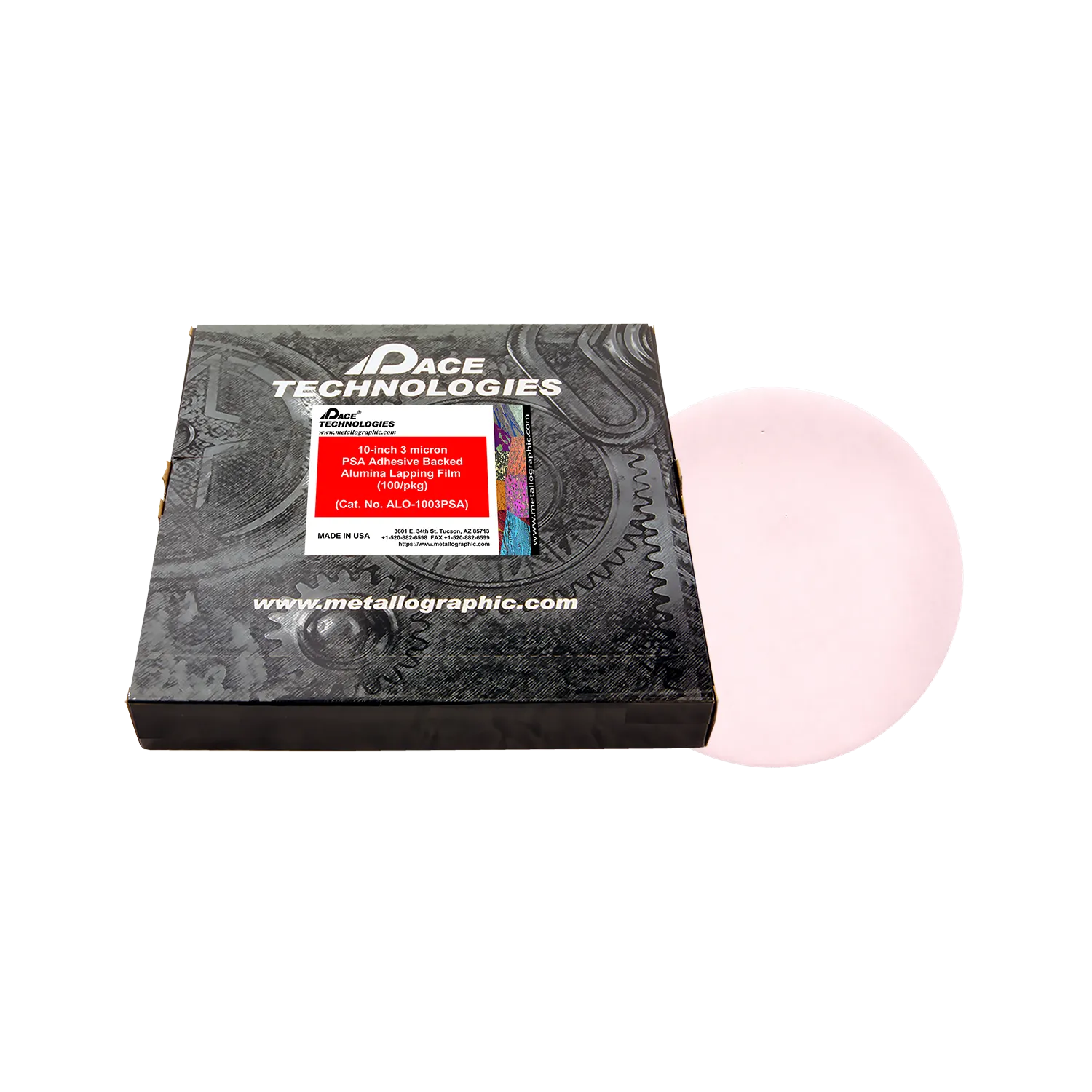 10" Alumina Lapping Film with PSA backed, 3 micron, 100/box, ALO-1003PSA