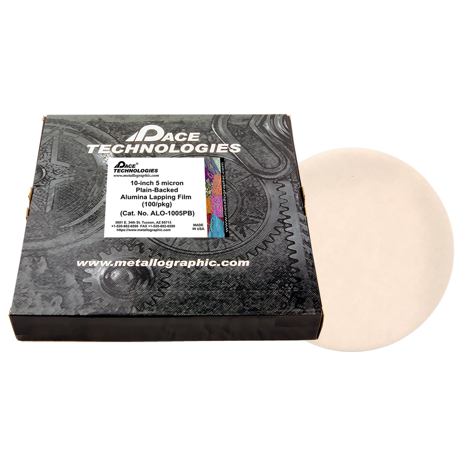 10" Alumina Lapping Film with plain backed, 5 micron, 100/box, ALO-1005PB