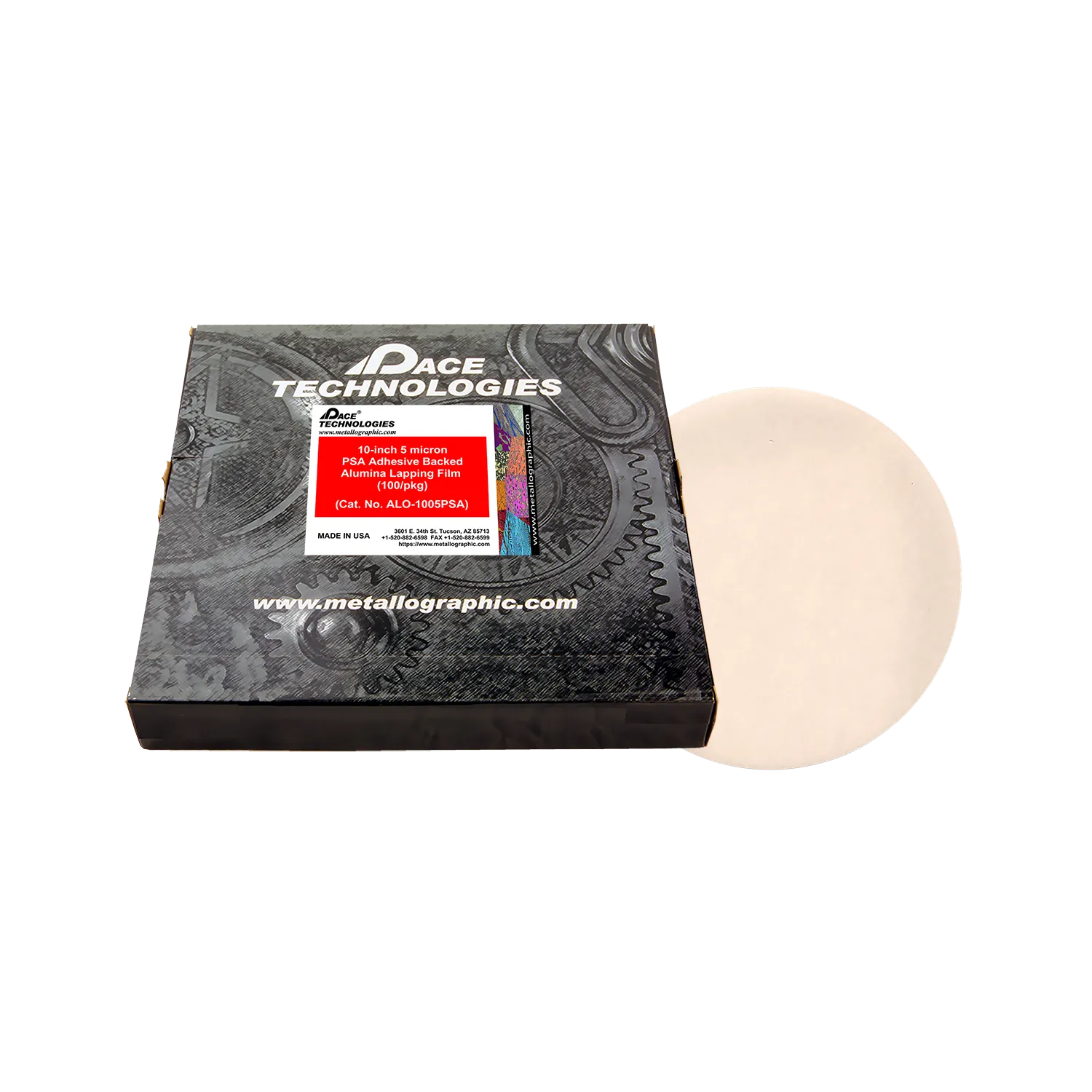 10" Alumina Lapping Film with PSA backed, 3 micron, 100/box, ALO-1005PSA