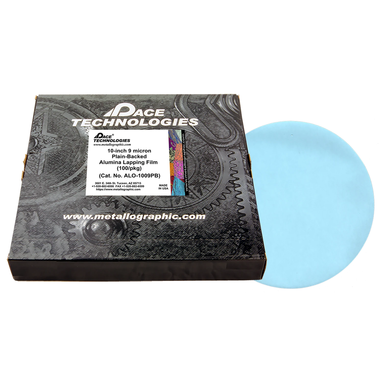 10" Alumina Lapping Film with plain backed, 9 micron, 100/box, ALO-1009PB