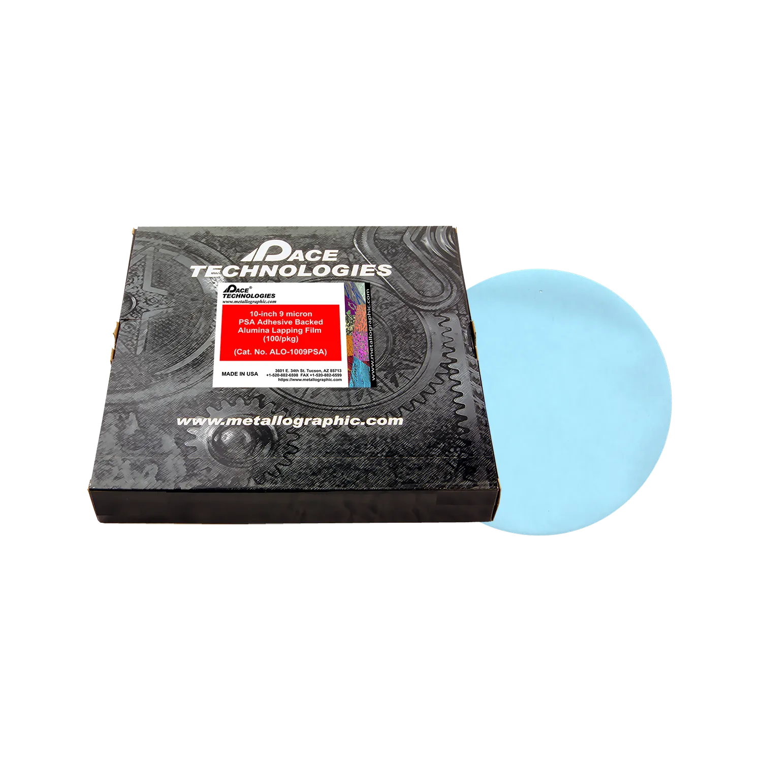 10" Alumina Lapping Film with PSA backed, 9 micron, 100/box, ALO-1009PSA