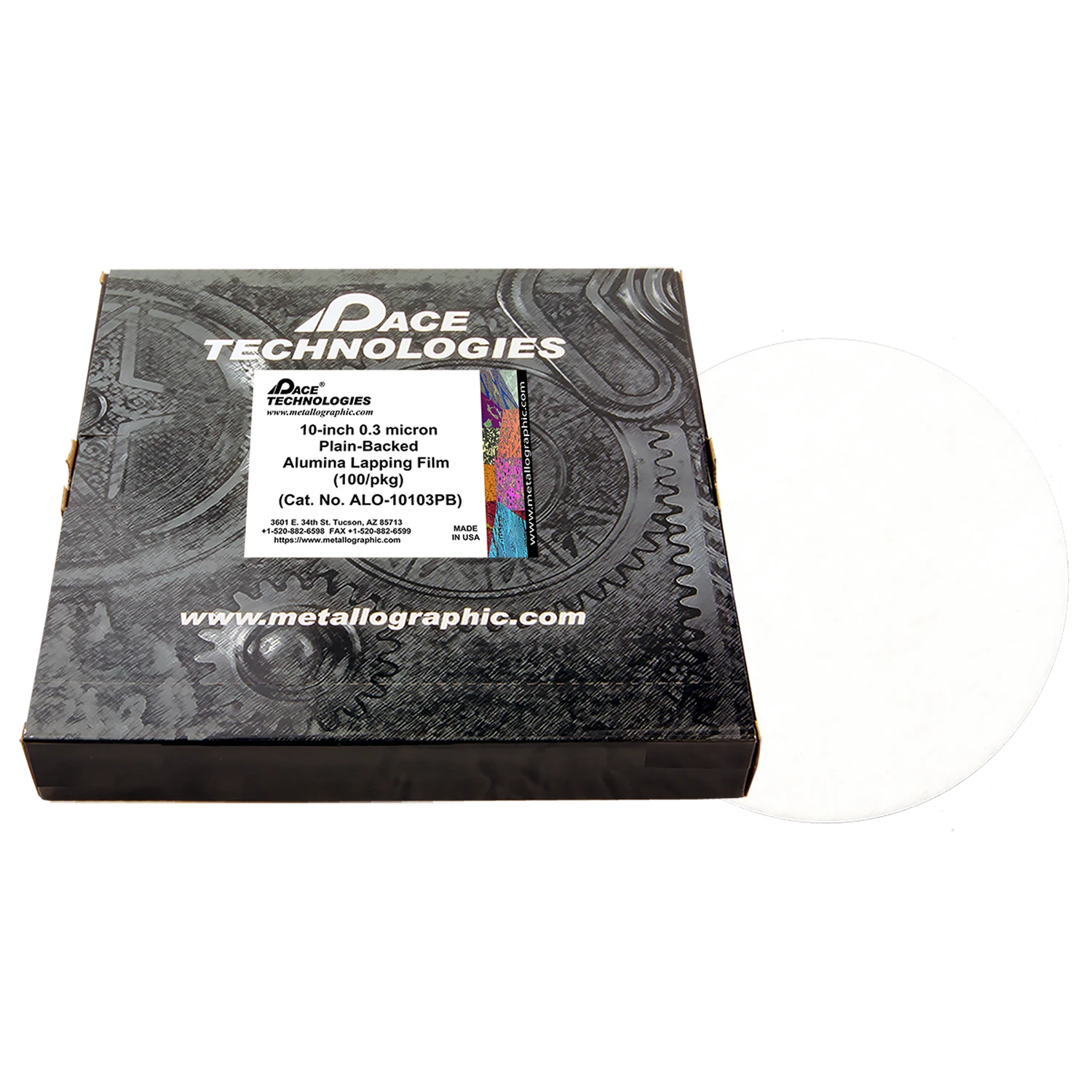 10" Alumina Lapping Film with plain backed, 0.30 micron, 100/box, ALO-10103PB