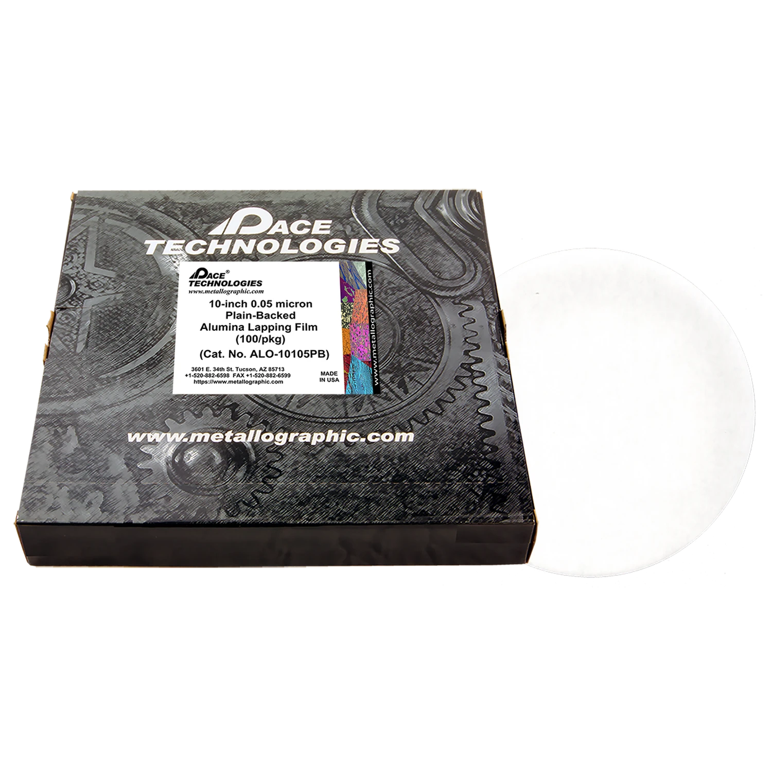 10" Alumina Lapping Film with plain backed, 0.05 micron, 100/box, ALO-10150PB