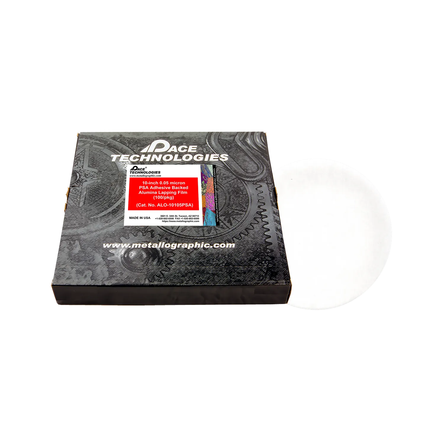 10" Alumina Lapping Film with PSA backed, 0.05 micron, 100/box, ALO-10150PSA