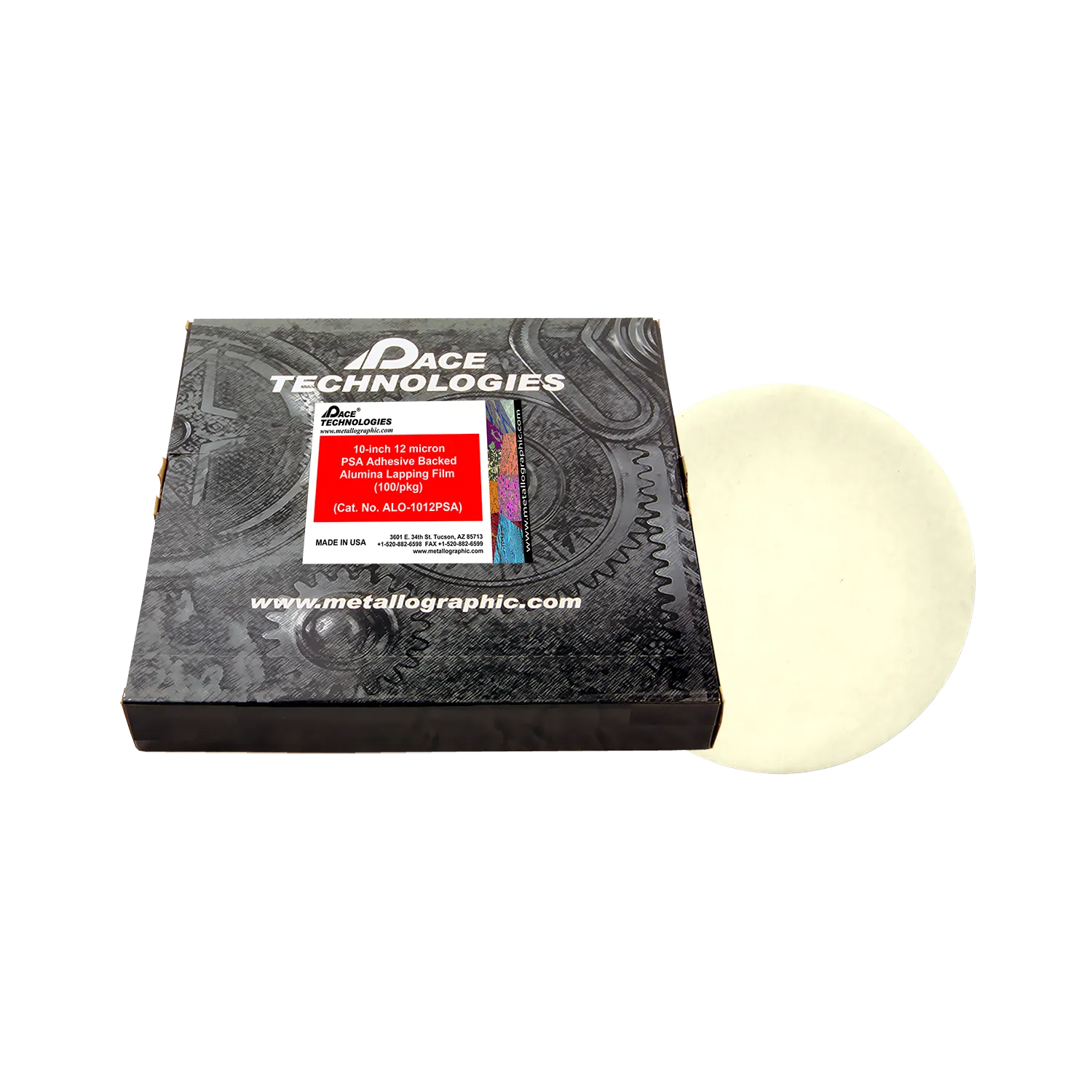 10" Alumina Lapping Film with PSA backed, 12 micron, 100/box, ALO-1012PSA