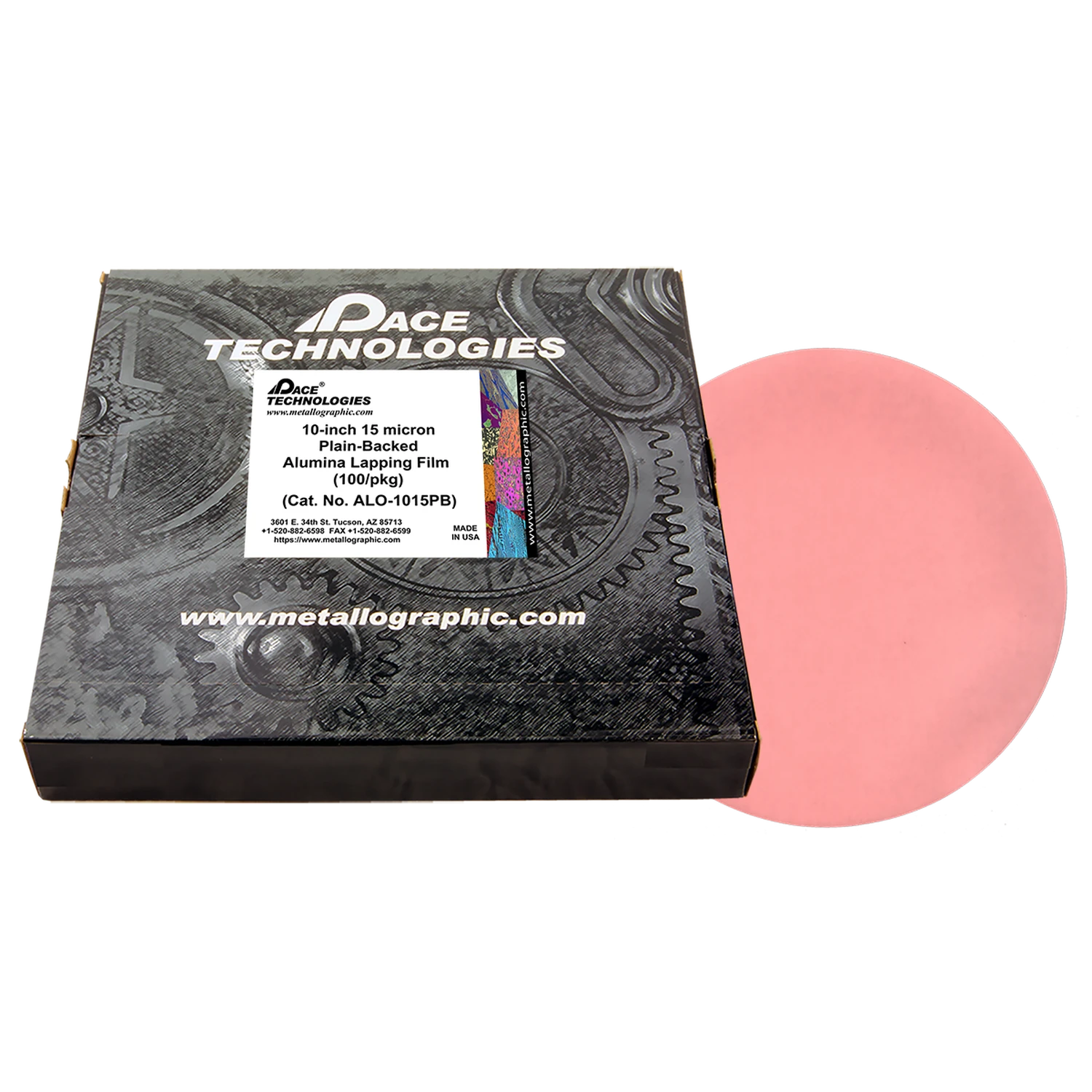 10" Alumina Lapping Film with plain backed, 15 micron, 100/box, ALO-1015PB