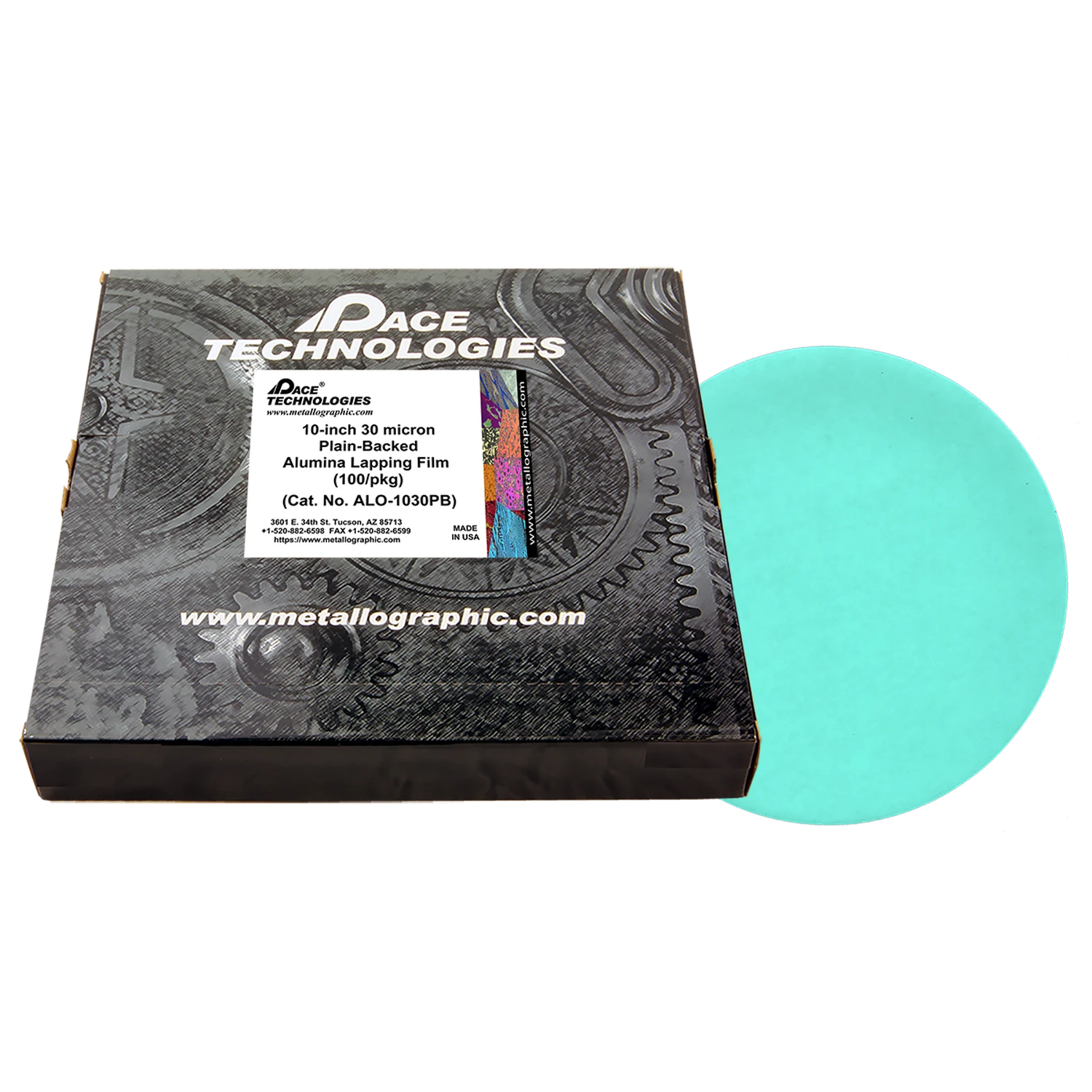 10" Alumina Lapping Film with plain backed, 30 micron, 100/box, ALO-1030PB