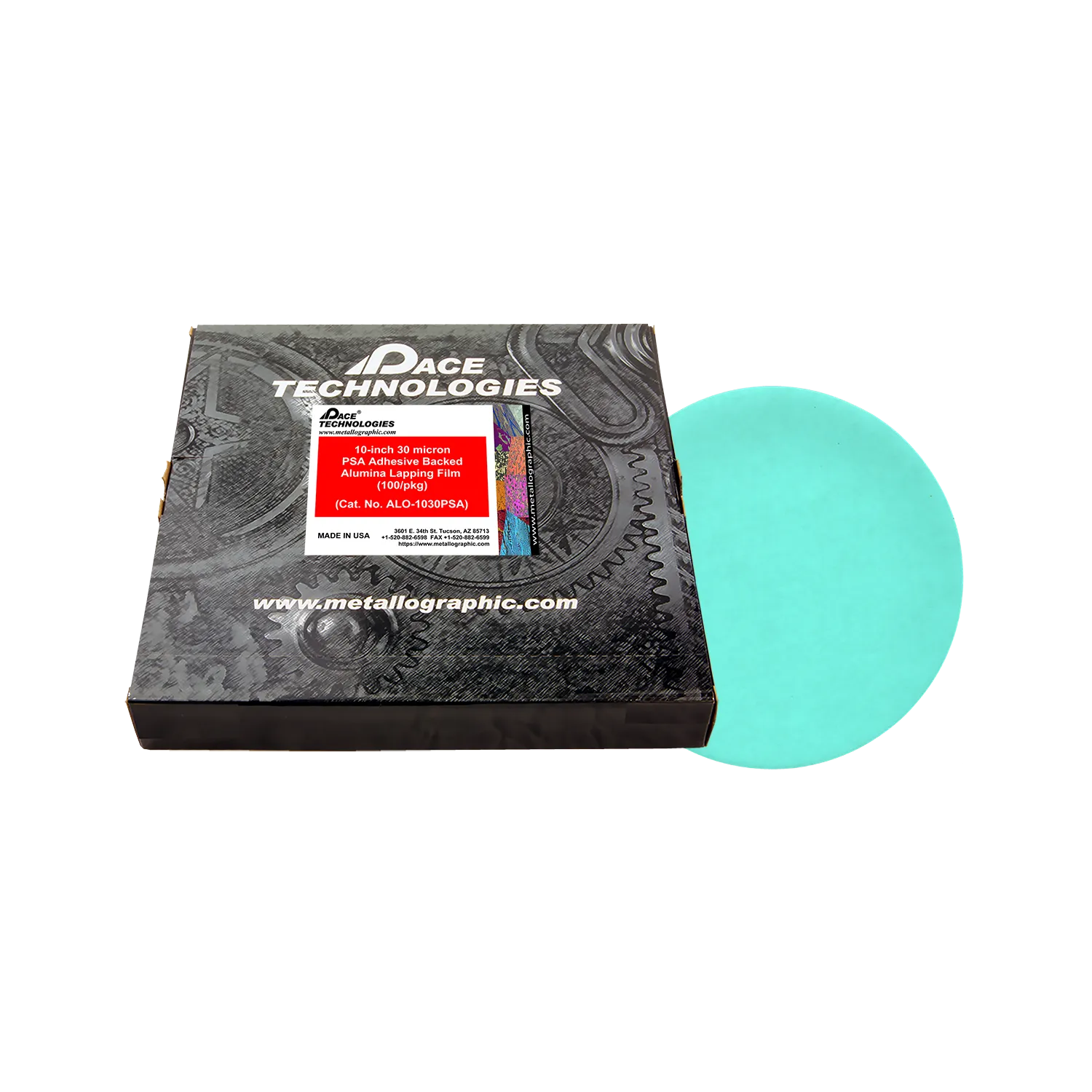 10" Alumina Lapping Film with PSA backed, 30 micron, 100/box, ALO-1030PSA