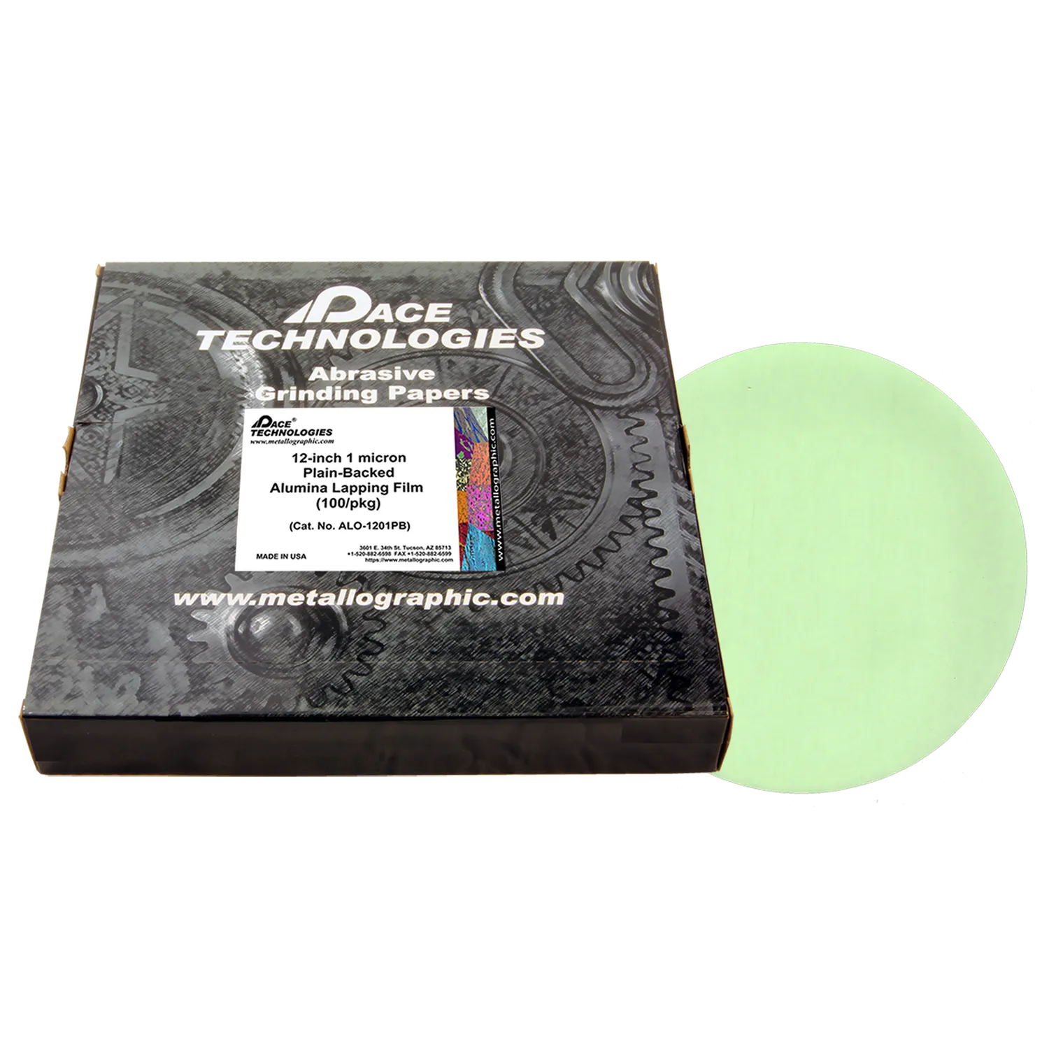 12" Alumina Lapping Film with plain backed, 1 micron, 100/box, ALO-1201PB