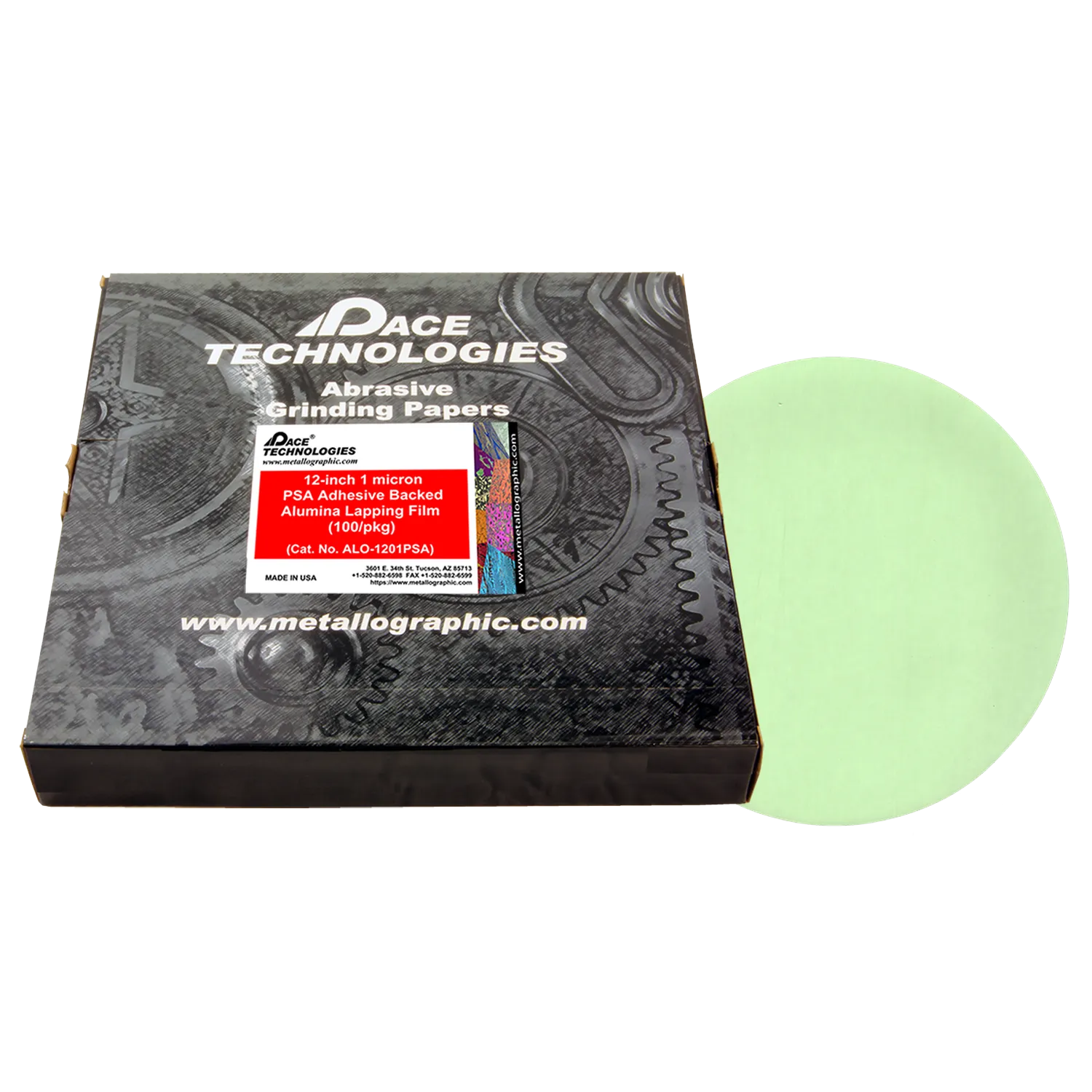 12" Alumina Lapping Film with PSA backed, 1 micron, 100/box, ALO-1201PSA