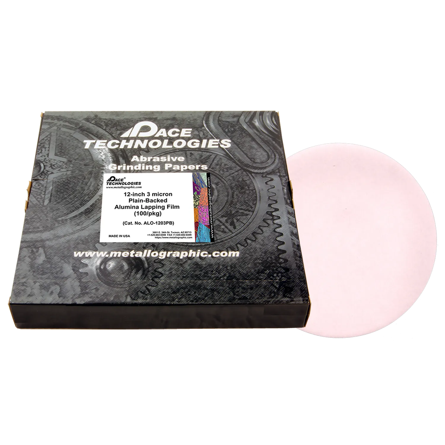 12" Alumina Lapping Film with plain backed, 3 micron, 100/box, ALO-1203PB