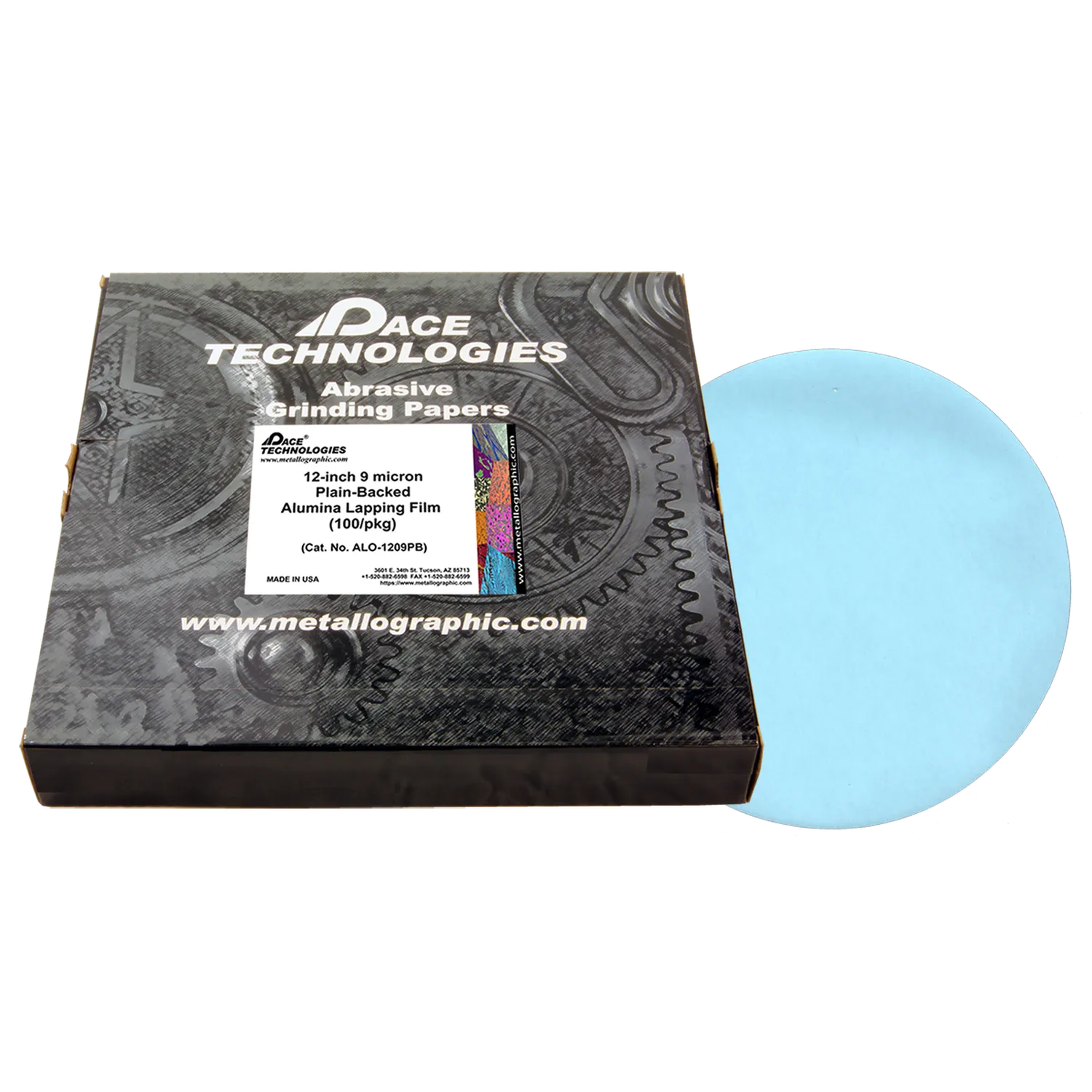 12" Alumina Lapping Film with plain backed, 9 micron, 100/box, ALO-1209PB