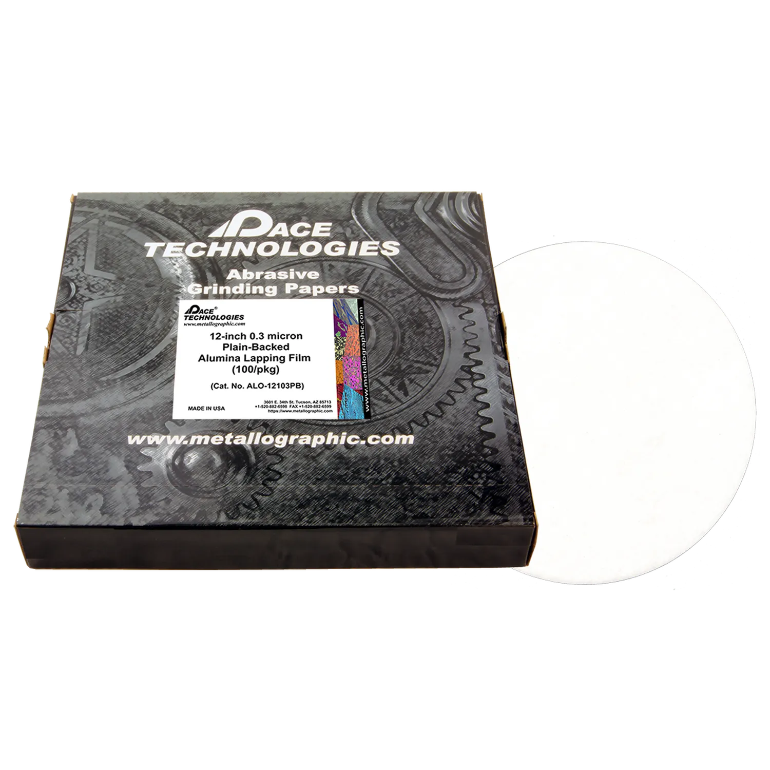 12" Alumina Lapping Film with plain backed, 0.30 micron, 100/box, ALO-12103PB