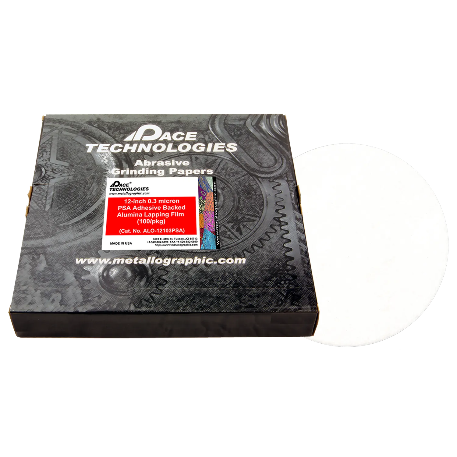 12" Alumina Lapping Film with PSA backed, 0.30 micron, 100/box, ALO-12103PSA