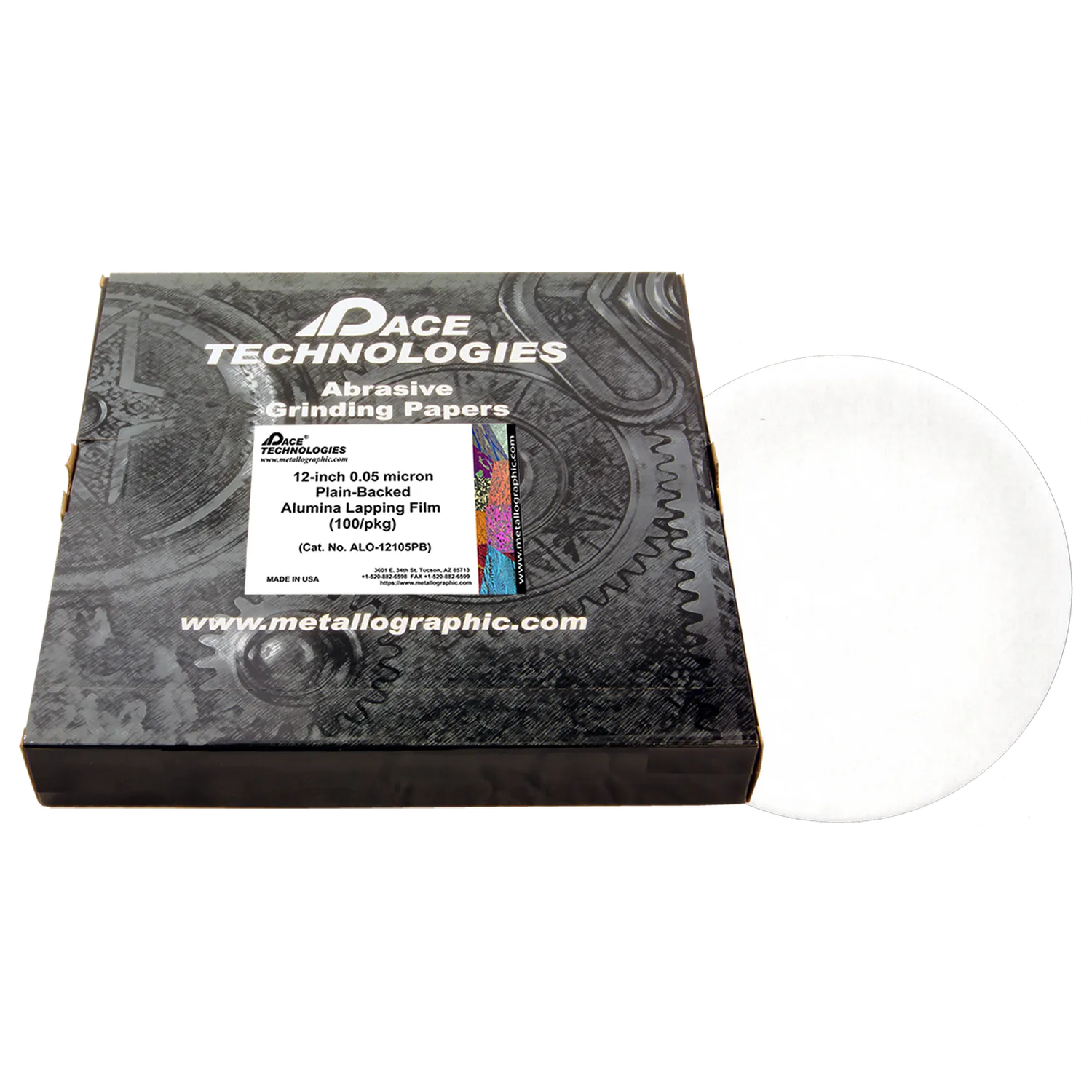 12" Alumina Lapping Film with plain backed, 0.05 micron, 100/box, ALO-12105PB