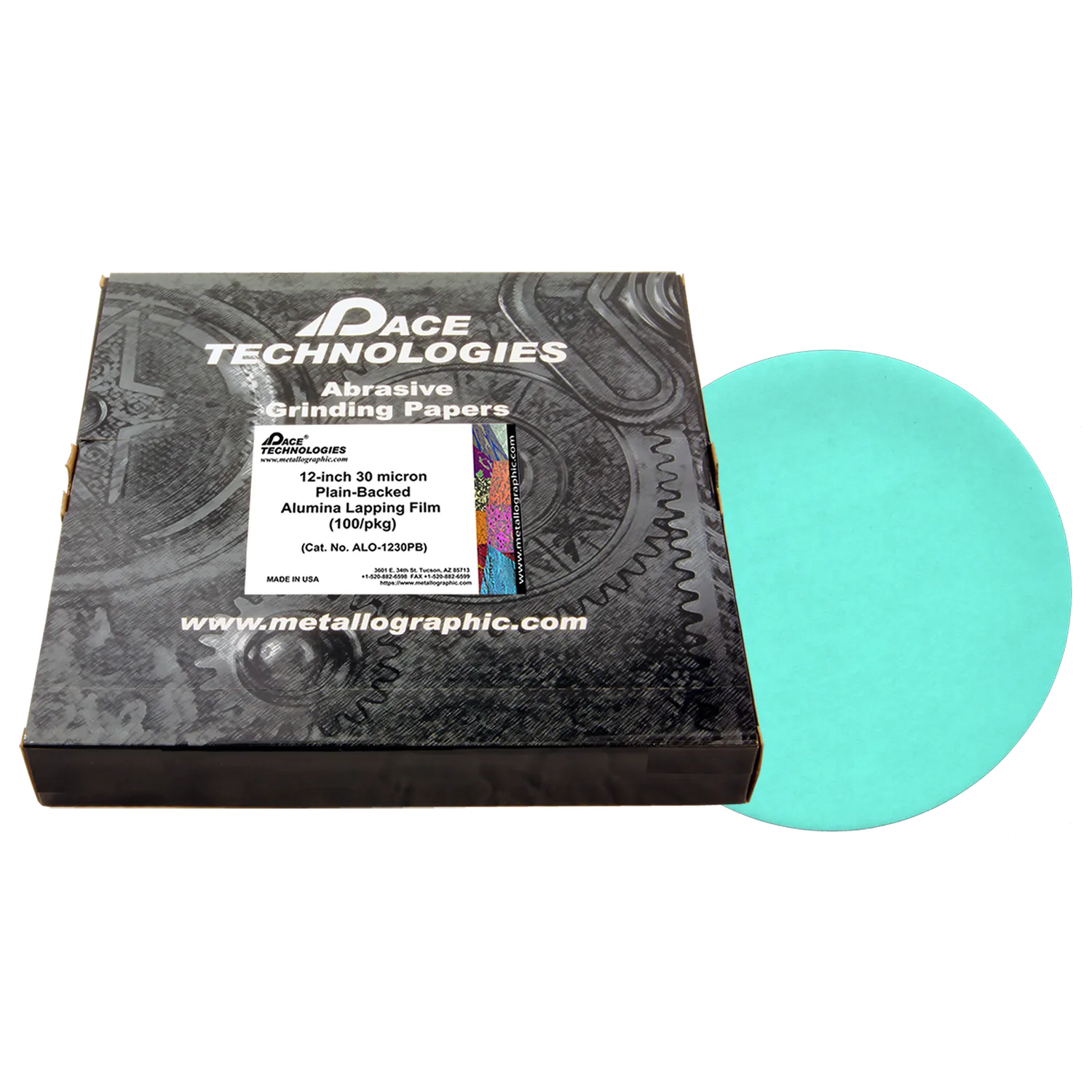 12" Alumina Lapping Film with plain backed, 30 micron, 100/box, ALO-1230PB