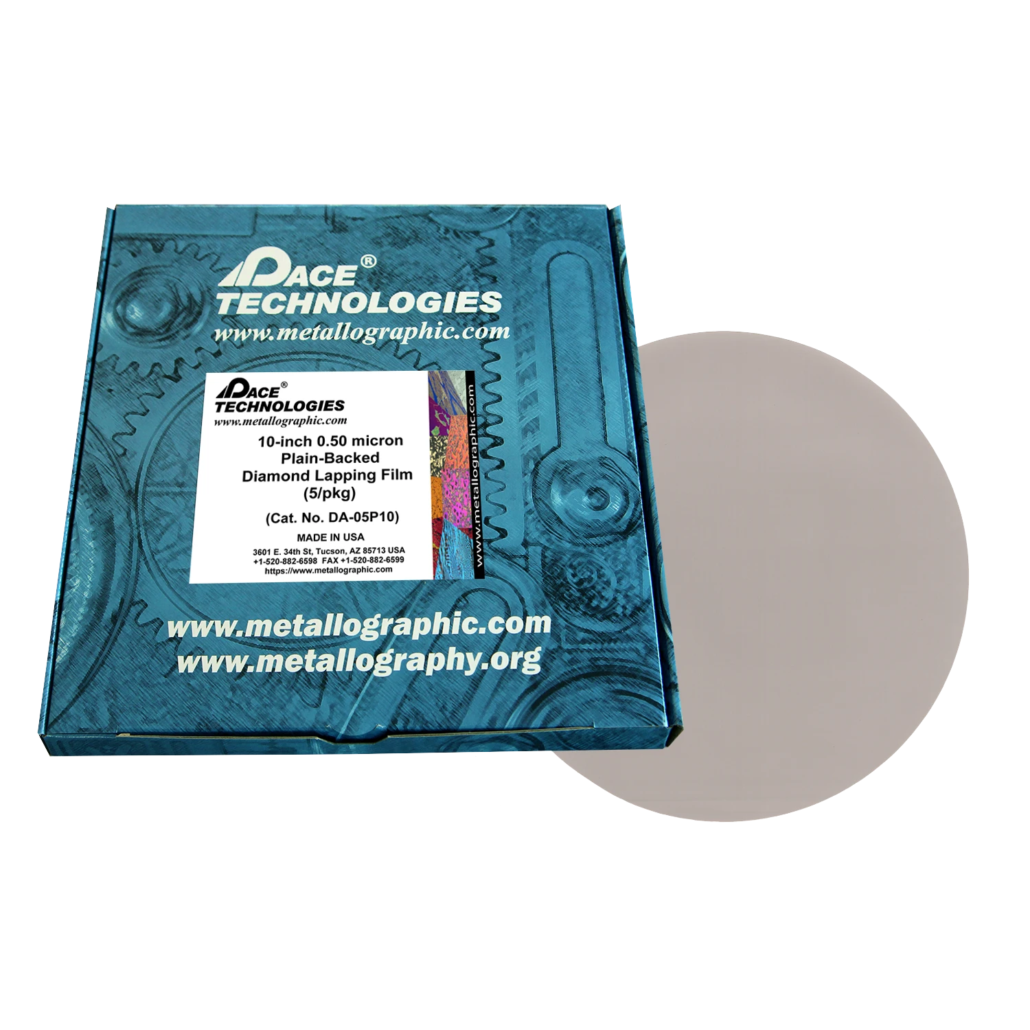 10" Diamond Lapping Film with plain backed, 0.50 micron, 5/box, DA-05P10