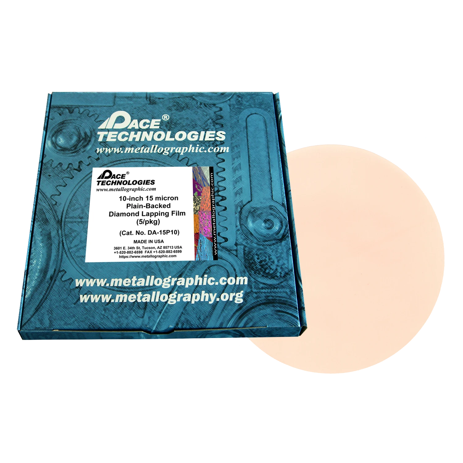 10" Diamond Lapping Film with plain backed, 15 micron, 5/box, DA-15P10