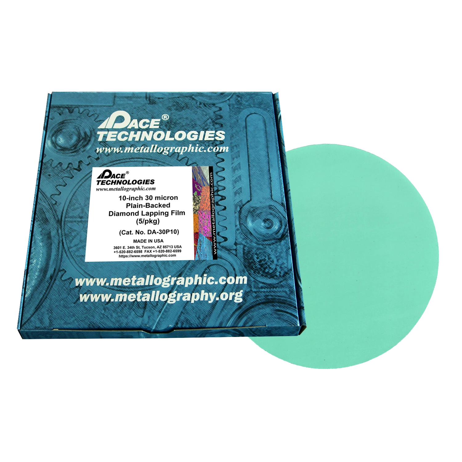 10" Diamond Lapping Film with plain backed, 30 micron, 5/box, DA-30P10