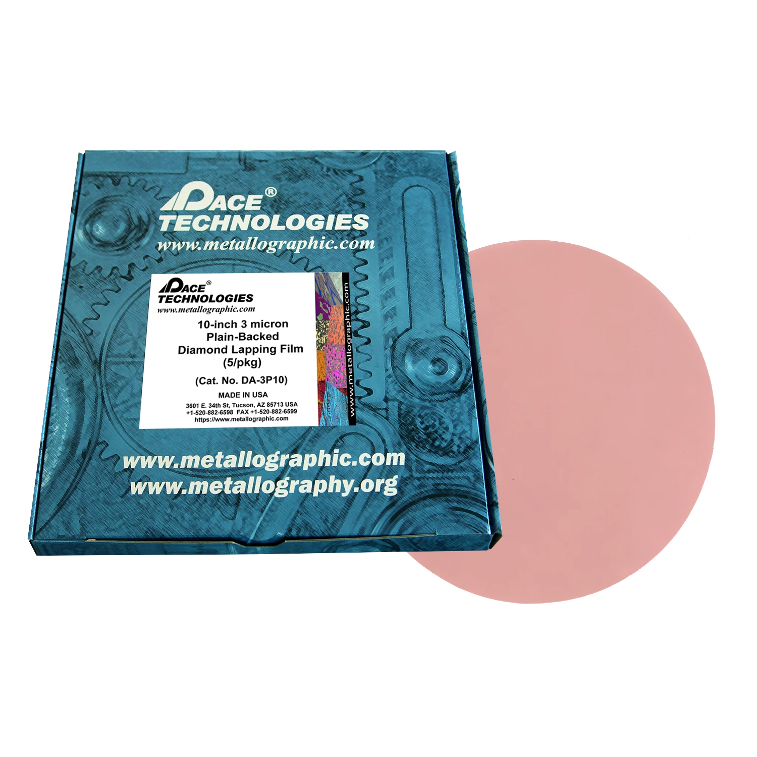 10" Diamond Lapping Film with plain backed, 3 micron, 5/box, DA-3P10