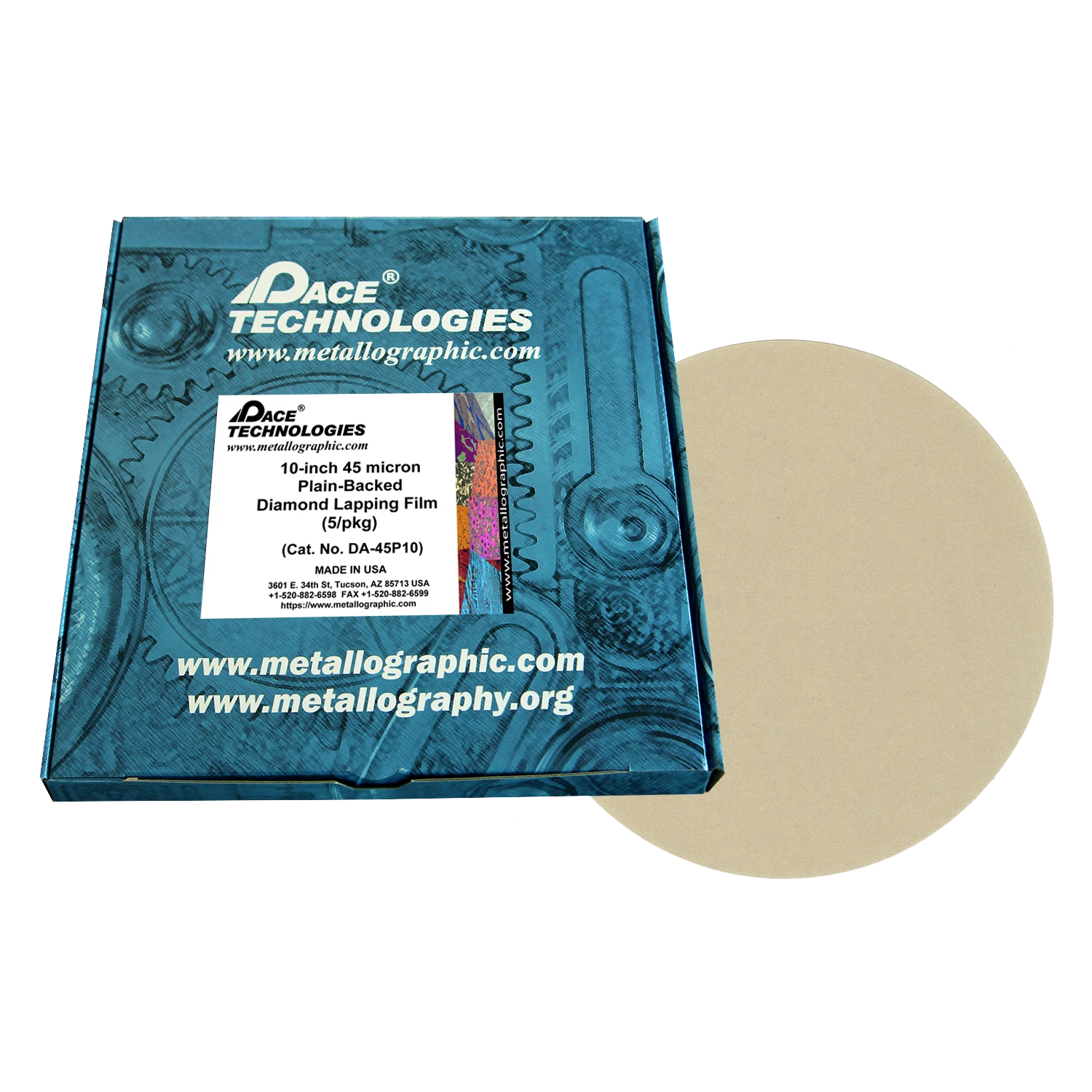 10" Diamond Lapping Film with plain backed, 45 micron, 5/box, DA-45P10