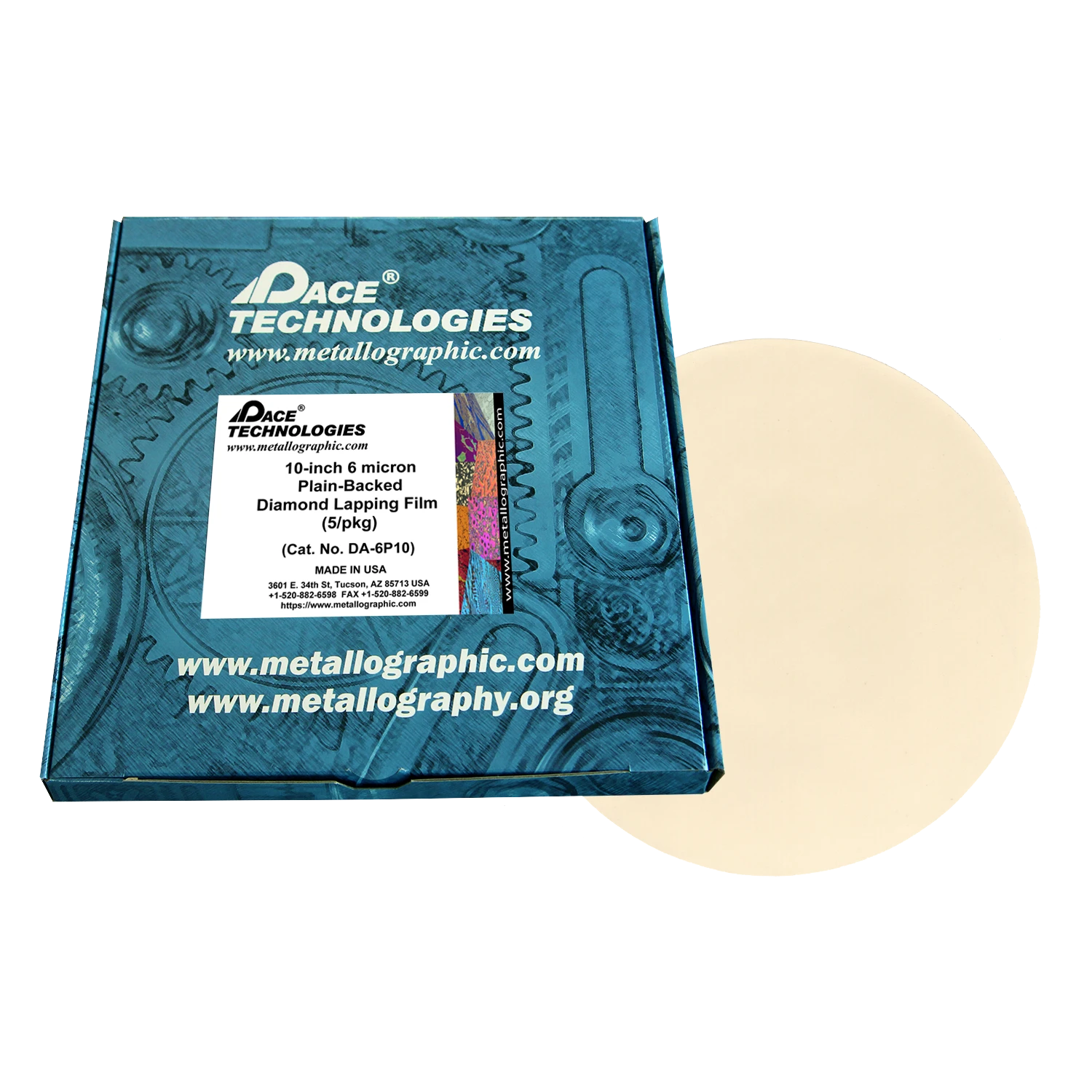 10" Diamond Lapping Film with plain backed, 6 micron, 5/box, DA-6P10