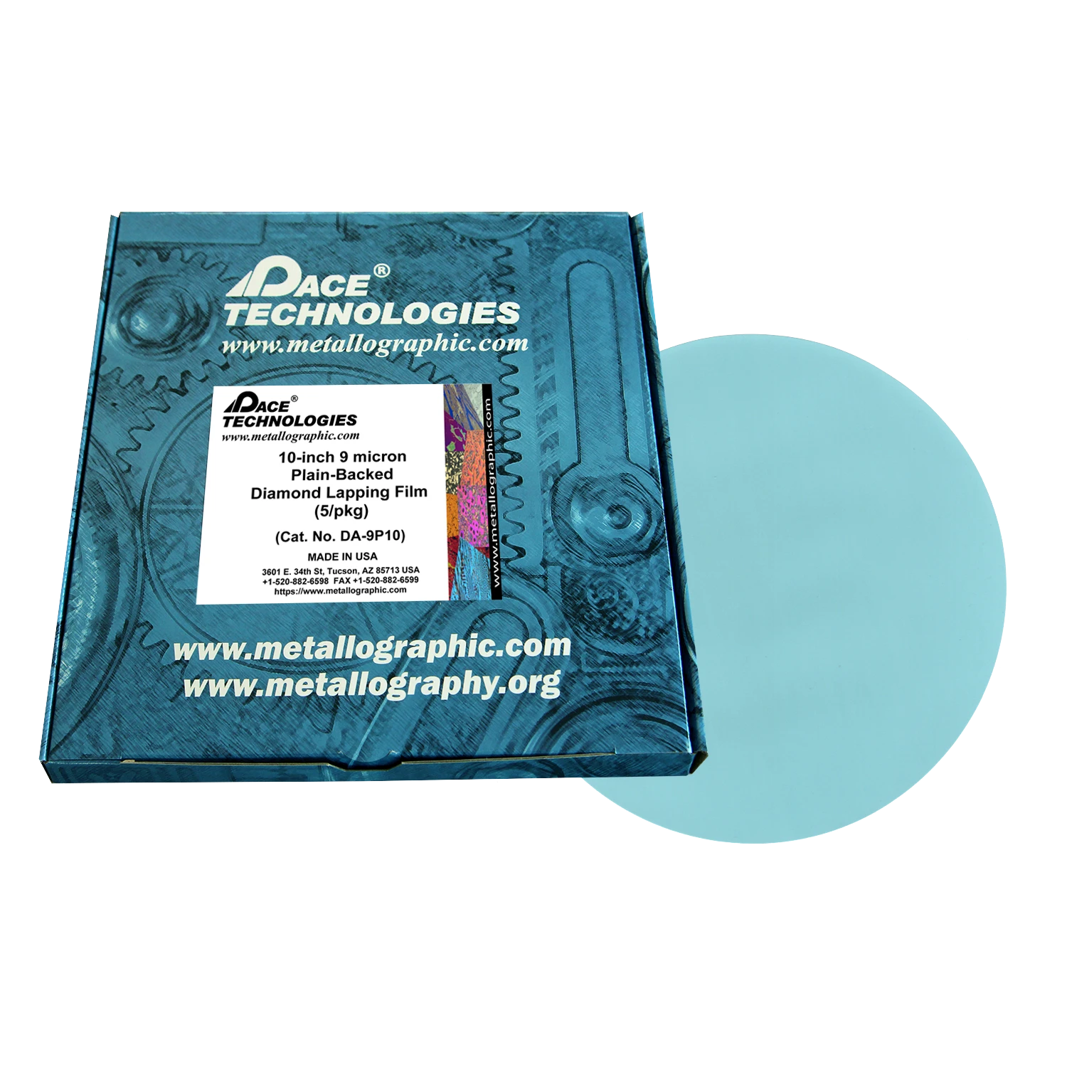 10" Diamond Lapping Film with plain backed, 9 micron, 5/box, DA-9P10