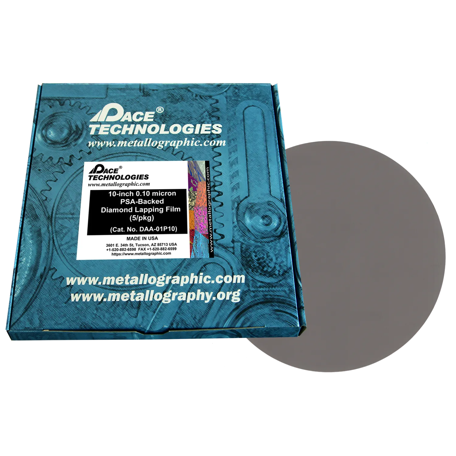 10" Diamond Lapping Film with PSA backed, 0.10 micron, 5/box, DAA-01P10