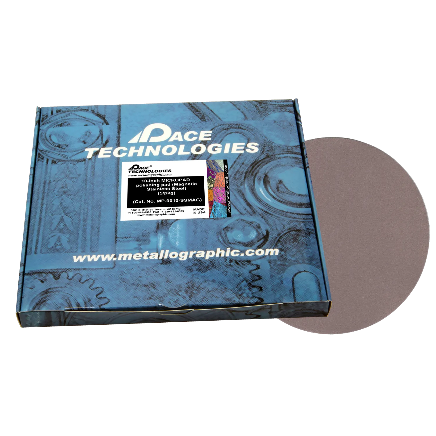 10" MICROPAD Polishing Pad with Magnetic Stainless Steel Backing, MP-9010-SSMAG