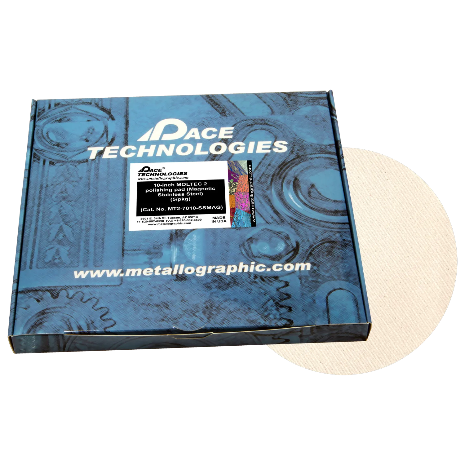 10" MOLTEC 2 Polishing Pad with Magnetic Stainless Steel Backing, MT2-7010-SSMAG