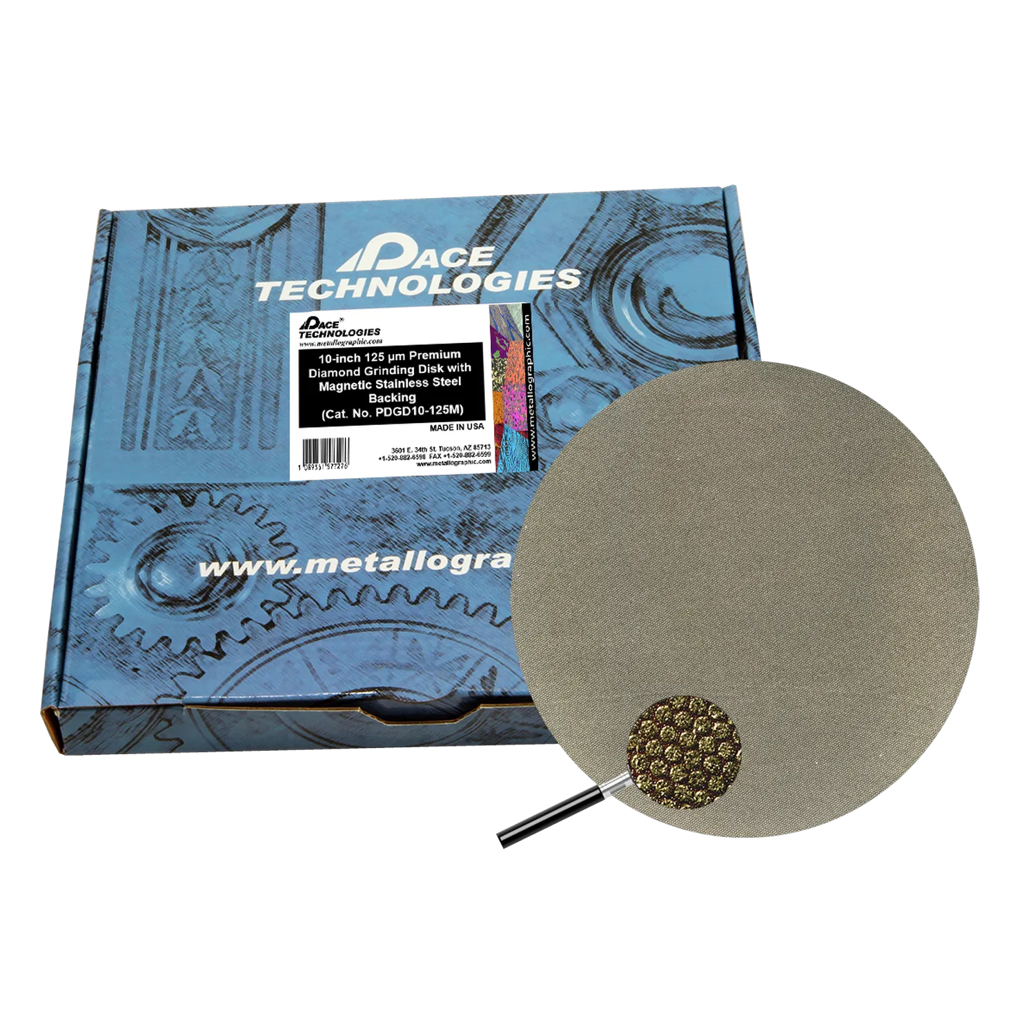 10" Diamond Abrasive Grinding Disk with magnetic stainless steel backing, 125 micron, 1/box, PDGD10-125M
