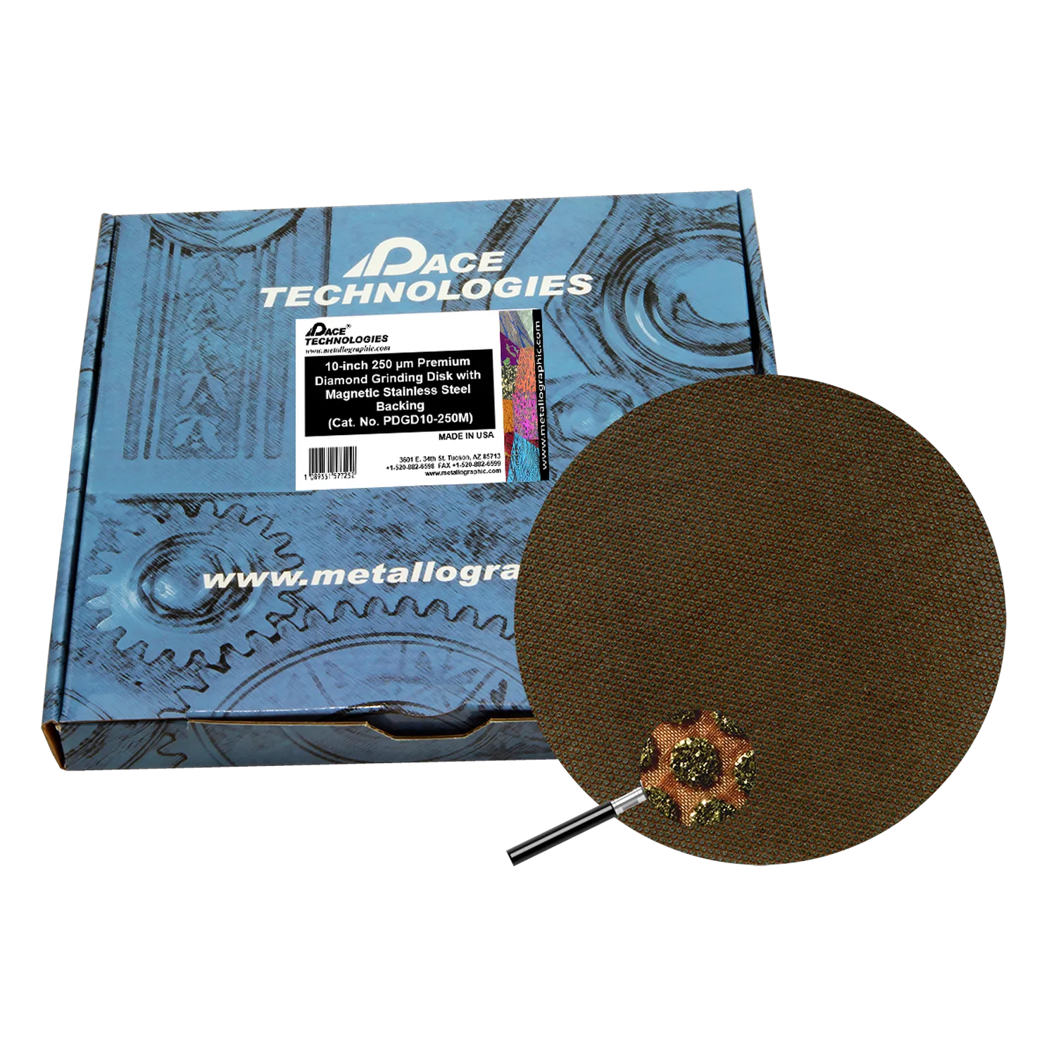 10" Diamond Abrasive Grinding Disk with magnetic stainless steel backing, 250 micron, 1/box, PDGD10-250M