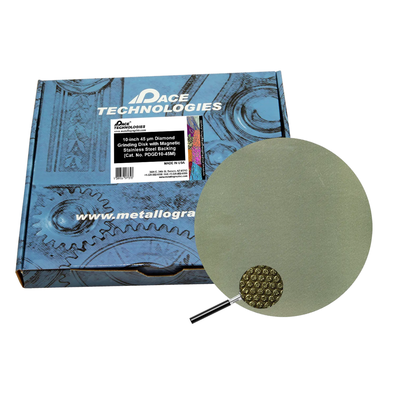 10" Diamond Abrasive Grinding Disk with magnetic stainless steel backing, 45 micron, 1/box, PDGD10-45M
