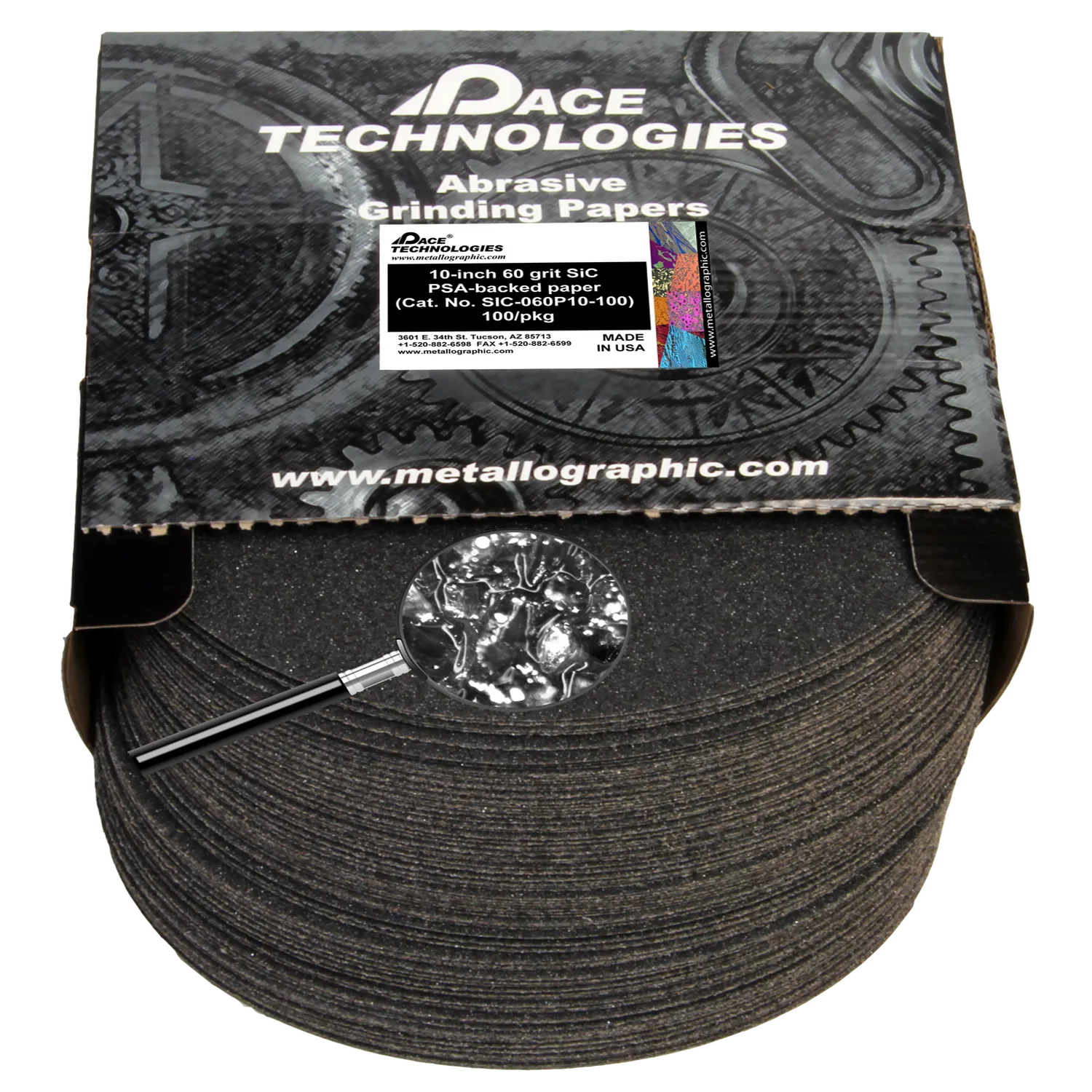 10" SiC Grinding Papers with PSA backed, 60 grit, SIC-060P10