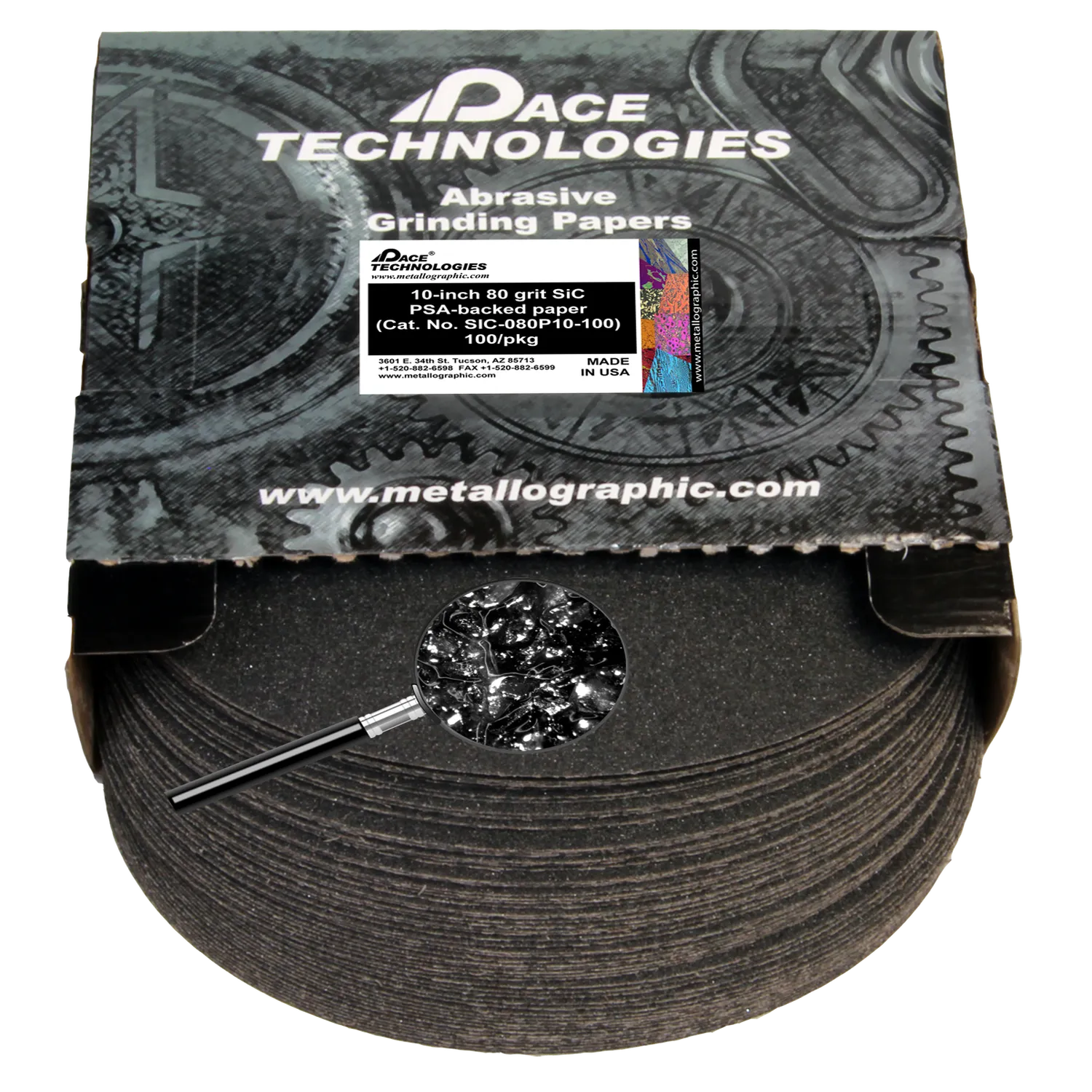 10" SiC Grinding Papers with PSA backed, 80 grit, SIC-080P10