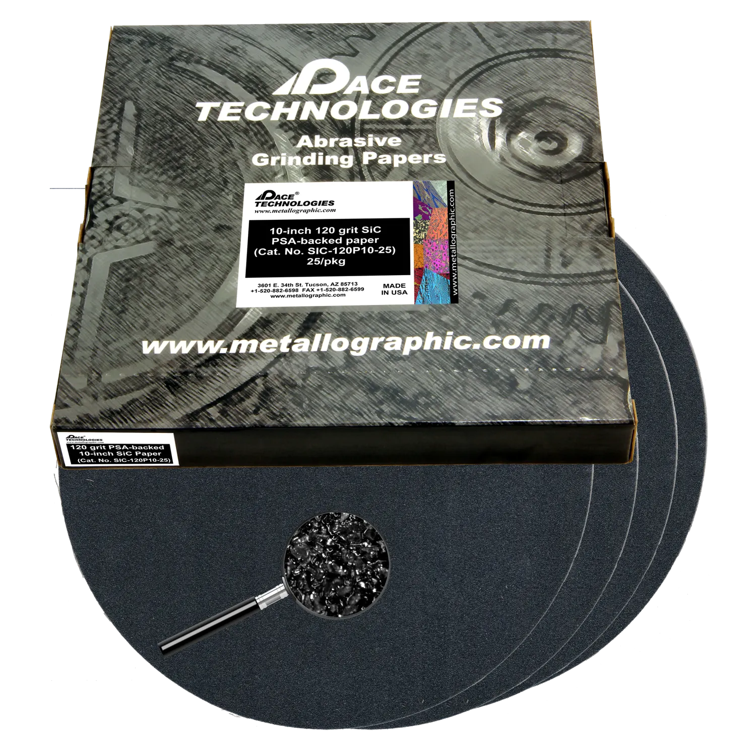10" SiC Grinding Papers with PSA backed, 120 grit, SIC-120P10