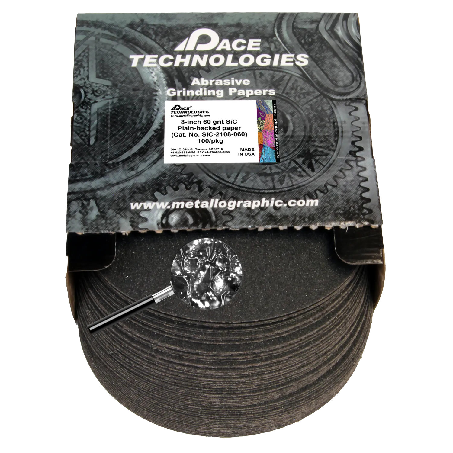 8" SiC Grinding Papers with Plain backed, 60 grit, 100/box, SIC-2108-060