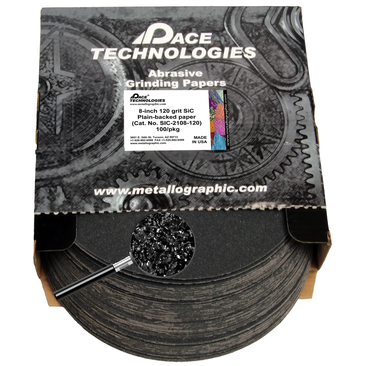 8" SiC Grinding Papers with Plain backed, 120 grit, 100/box, SIC-2108-120