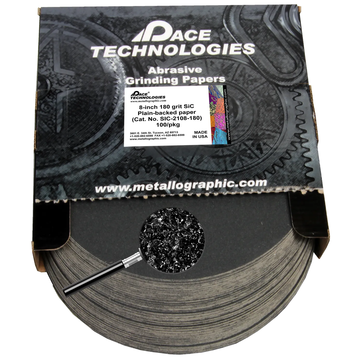 8" SiC Grinding Papers with Plain backed, 180 grit, 100/box, SIC-2108-180