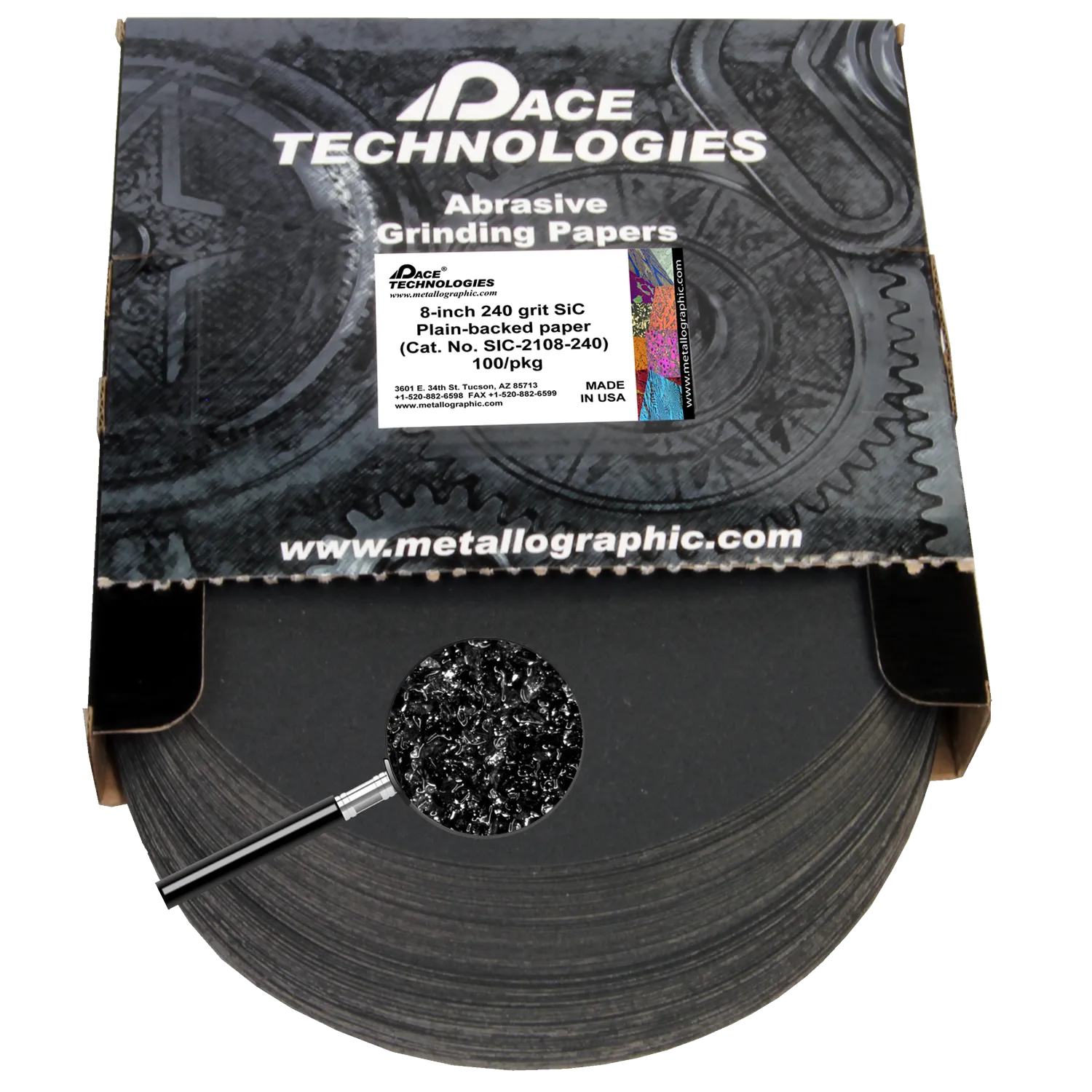 8" SiC Grinding Papers with Plain backed, 240 grit, 100/box, SIC-2108-240