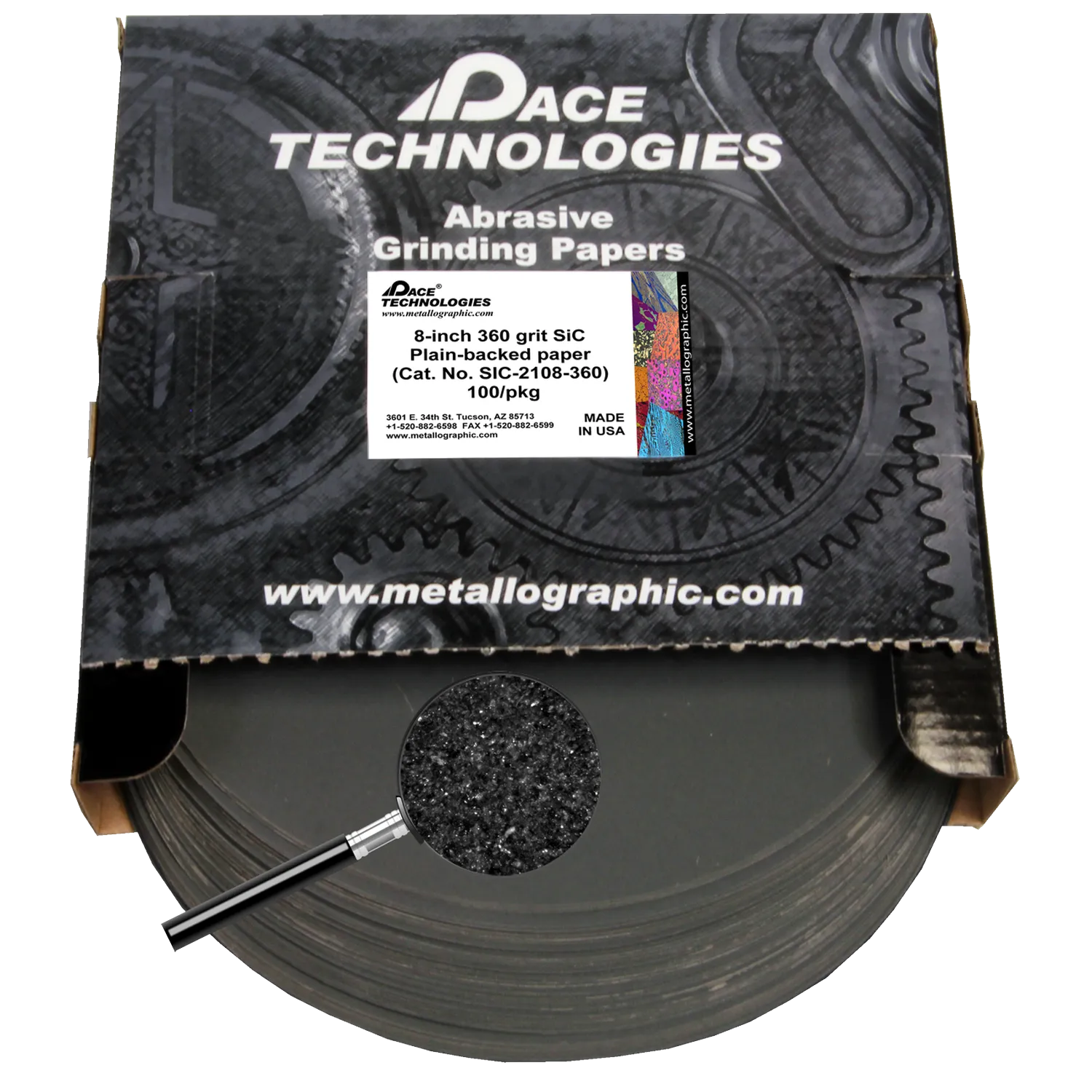 8" SiC Grinding Papers with Plain backed, 360 grit, 100/box, SIC-2108-360