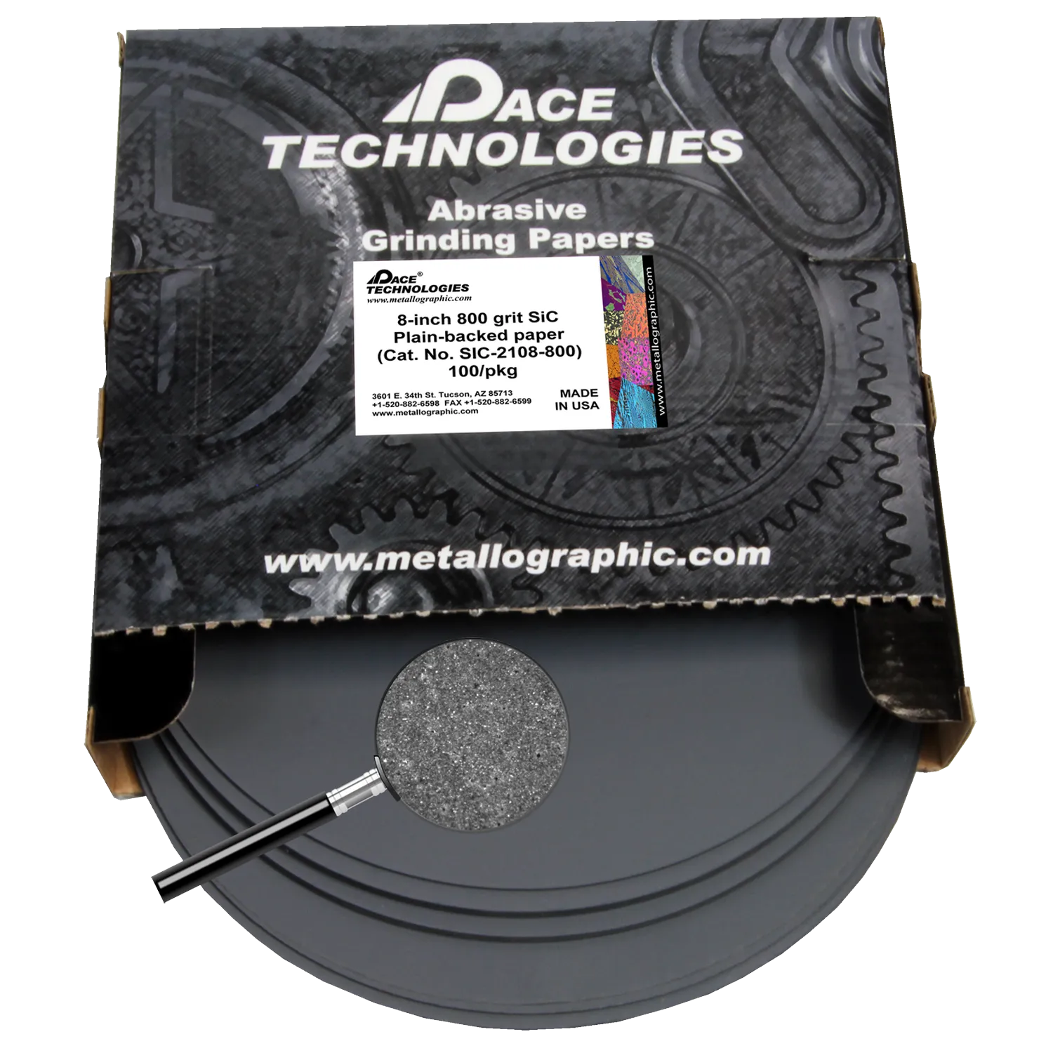 8" SiC Grinding Papers with Plain backed, 800 grit, 100/box, SIC-2108-800