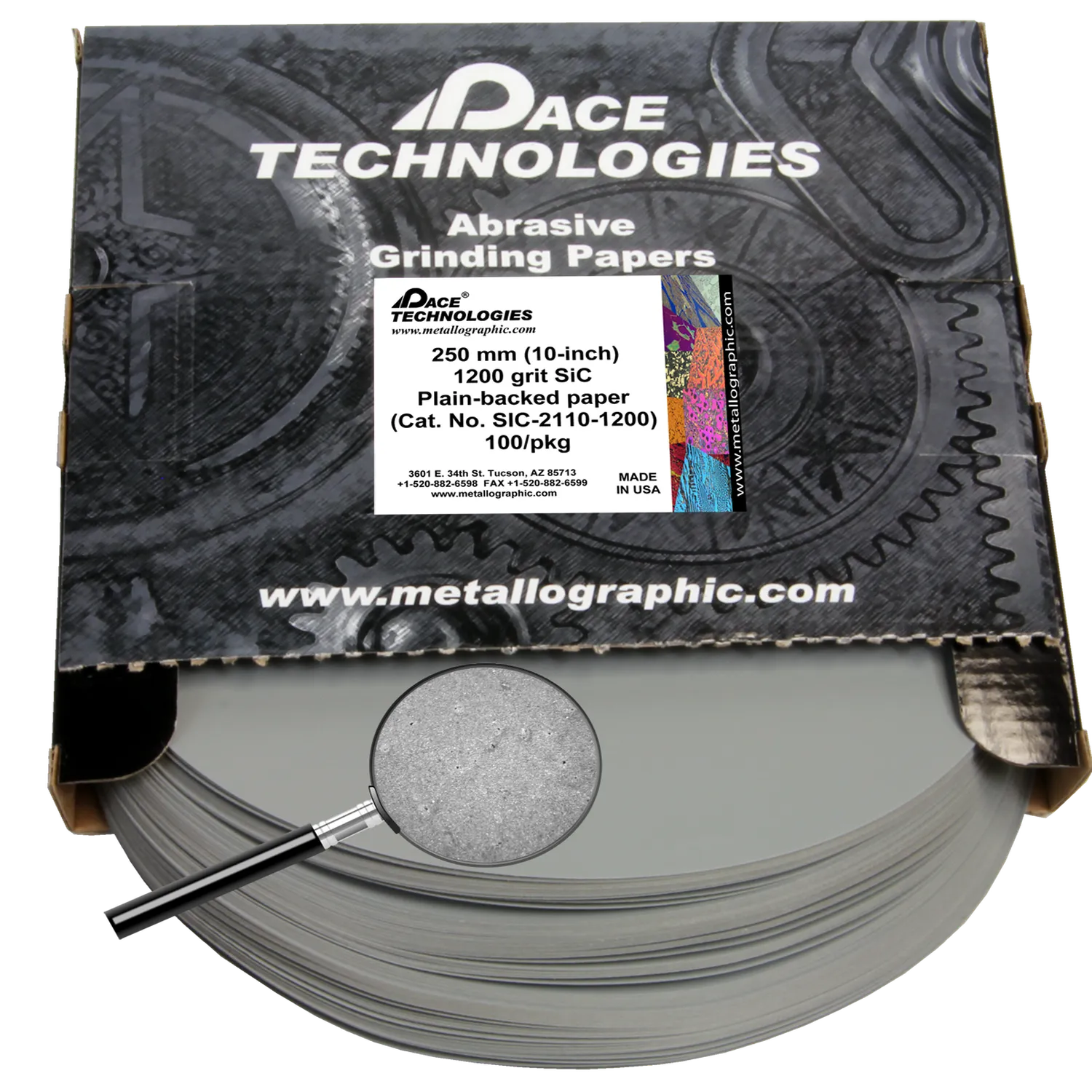 10" SiC Grinding Papers with Plain backed, 1200 grit, 100/box, SIC-2110-1200