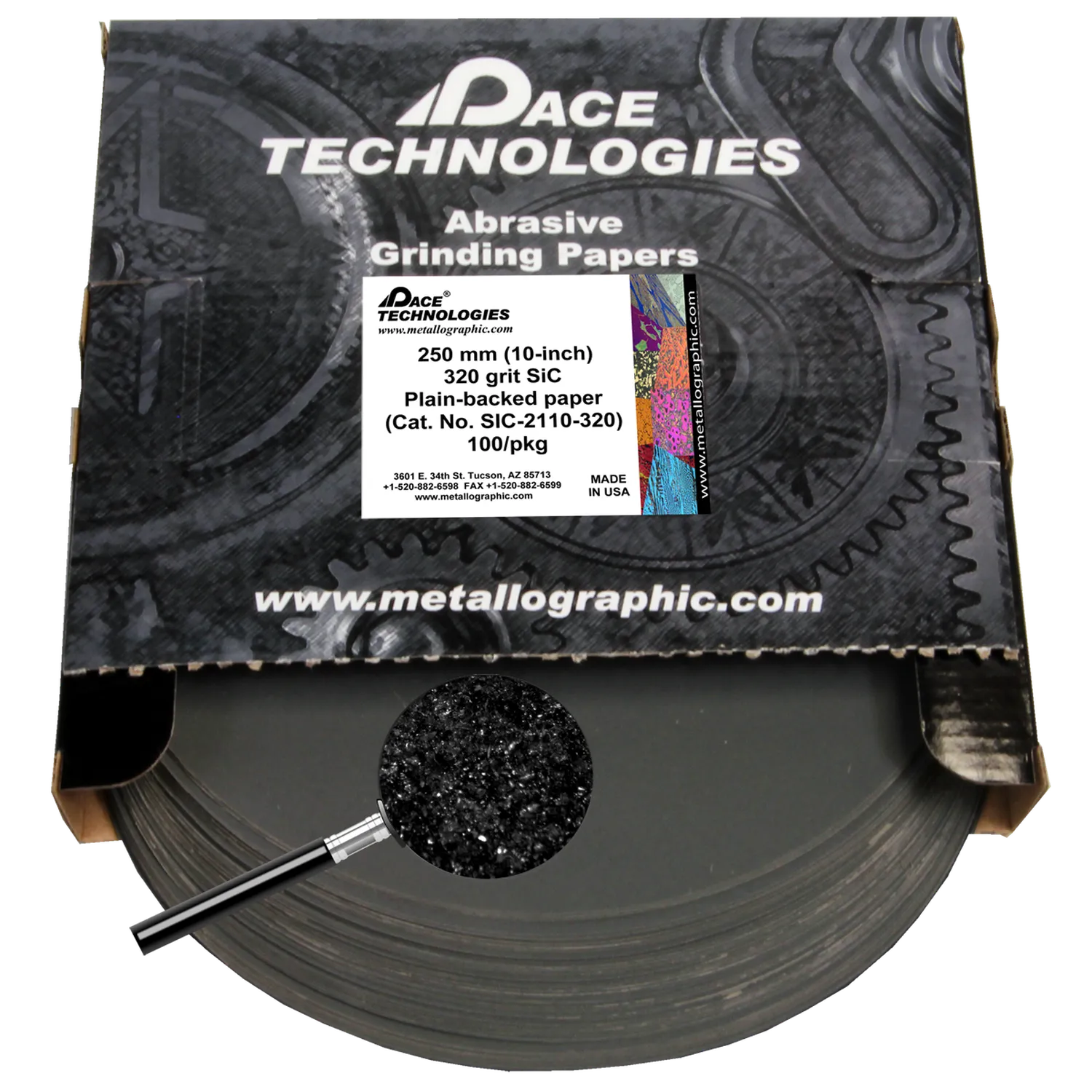 10" SiC Grinding Papers with Plain backed, 320 grit, 100/box, SIC-2110-320