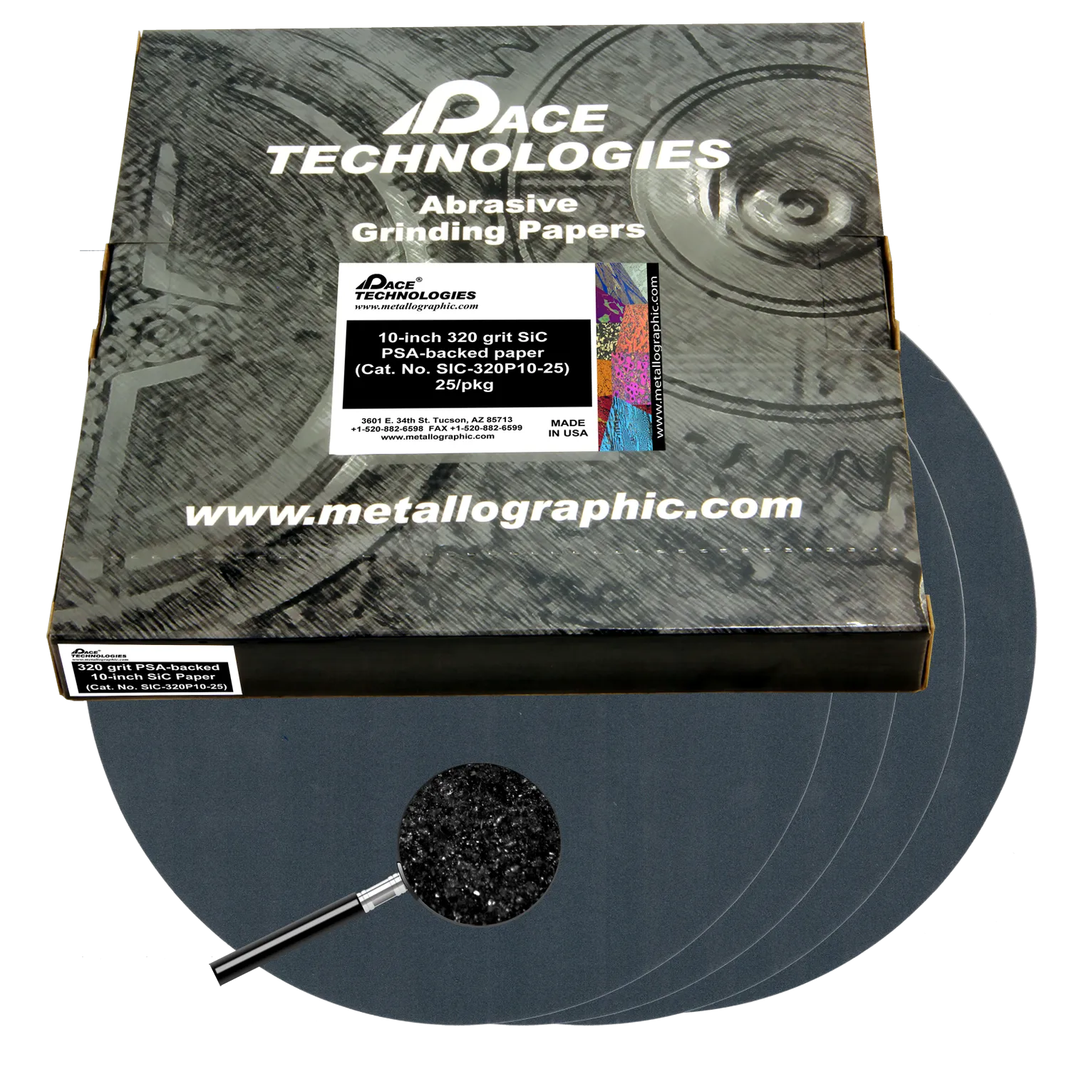 10" SiC Grinding Papers with PSA backed, 320 grit, SIC-320P10