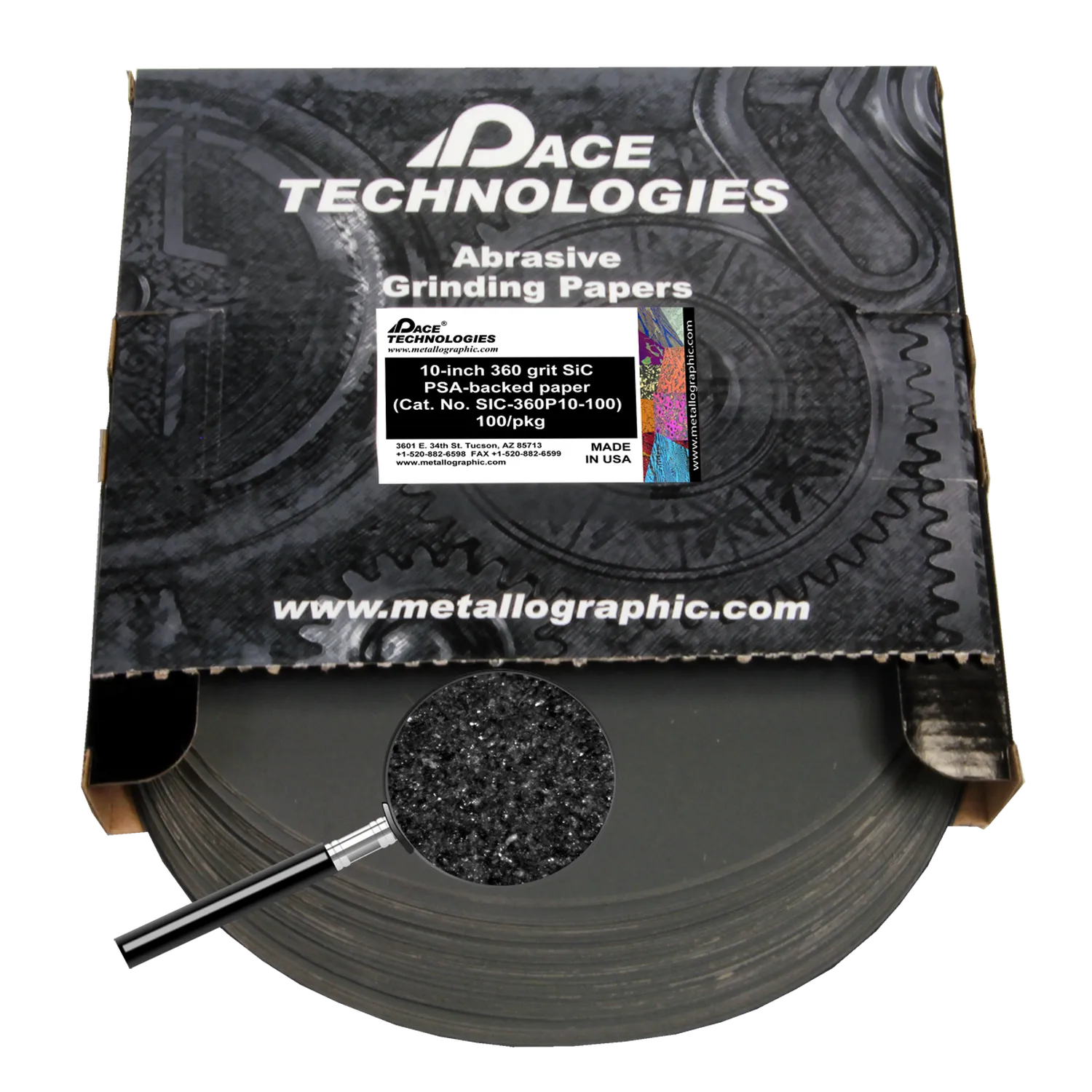 10" SiC Grinding Papers with PSA backed, 360 grit, SIC-360P10